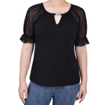 Short Ruffle Sleeve Top With Rhinestones - Petite - DressbarnShirts & Blouses