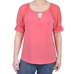 Short Ruffle Sleeve Top With Rhinestones - Petite - DressbarnShirts & Blouses