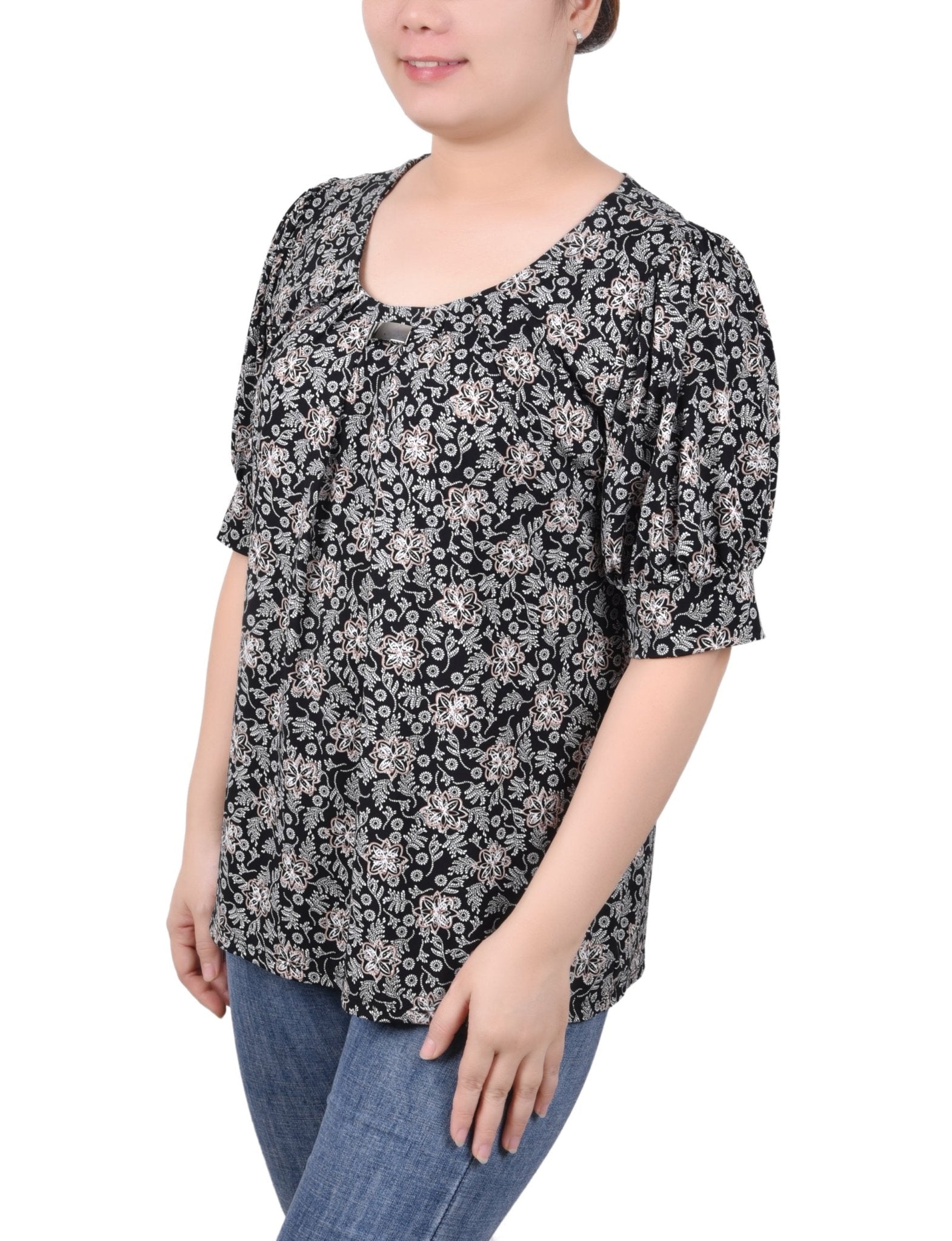 Short Sleeve Balloon Sleeve Top - Petite - DressbarnShirts & Blouses