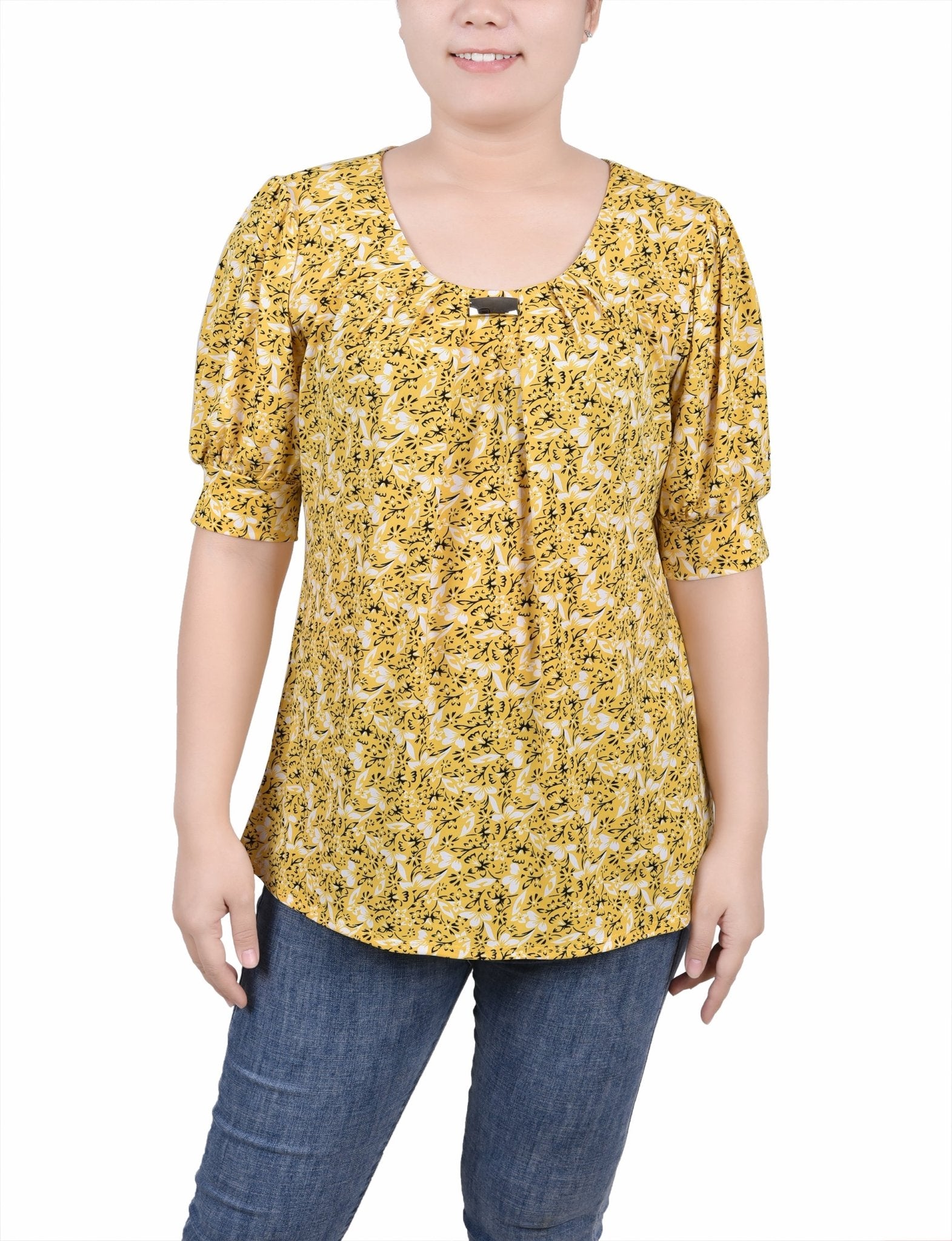 Short Sleeve Balloon Sleeve Top - Petite - DressbarnShirts & Blouses