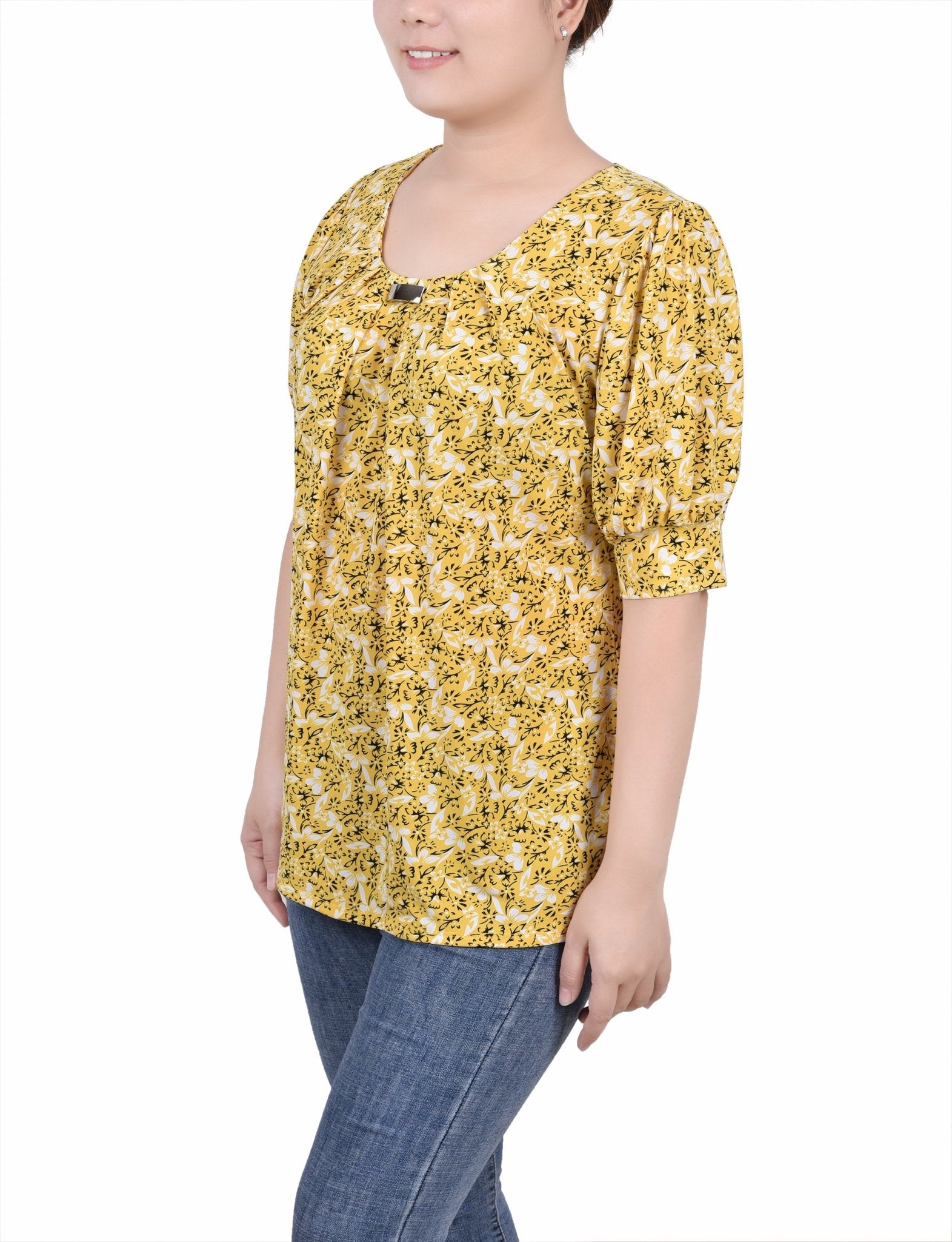 Short Sleeve Balloon Sleeve Top - Petite - DressbarnShirts & Blouses