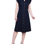 Short Sleeve Button Front Linen Dress - Petite - DressbarnKnee Length & Midi Dresses