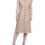 Short Sleeve Button Front Linen Dress - Petite - DressbarnKnee Length & Midi Dresses