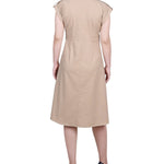 Short Sleeve Button Front Linen Dress - Petite - DressbarnKnee Length & Midi Dresses