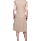 Short Sleeve Button Front Linen Dress - Petite - DressbarnKnee Length & Midi Dresses