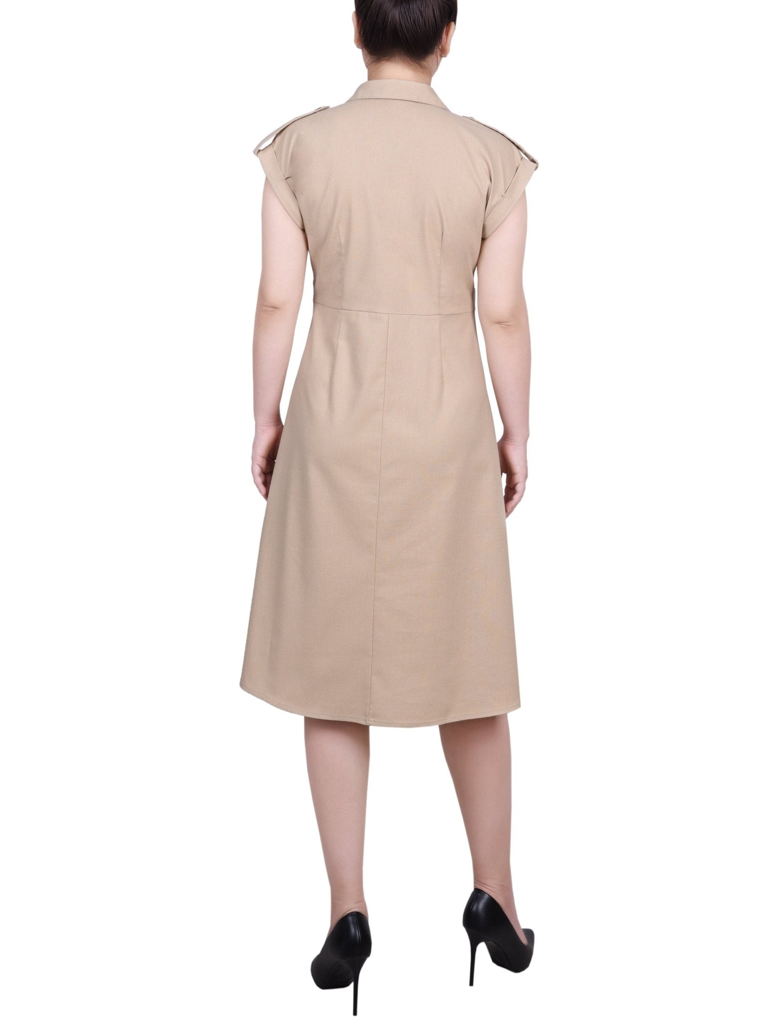 Short Sleeve Button Front Linen Dress - Petite - DressbarnKnee Length & Midi Dresses