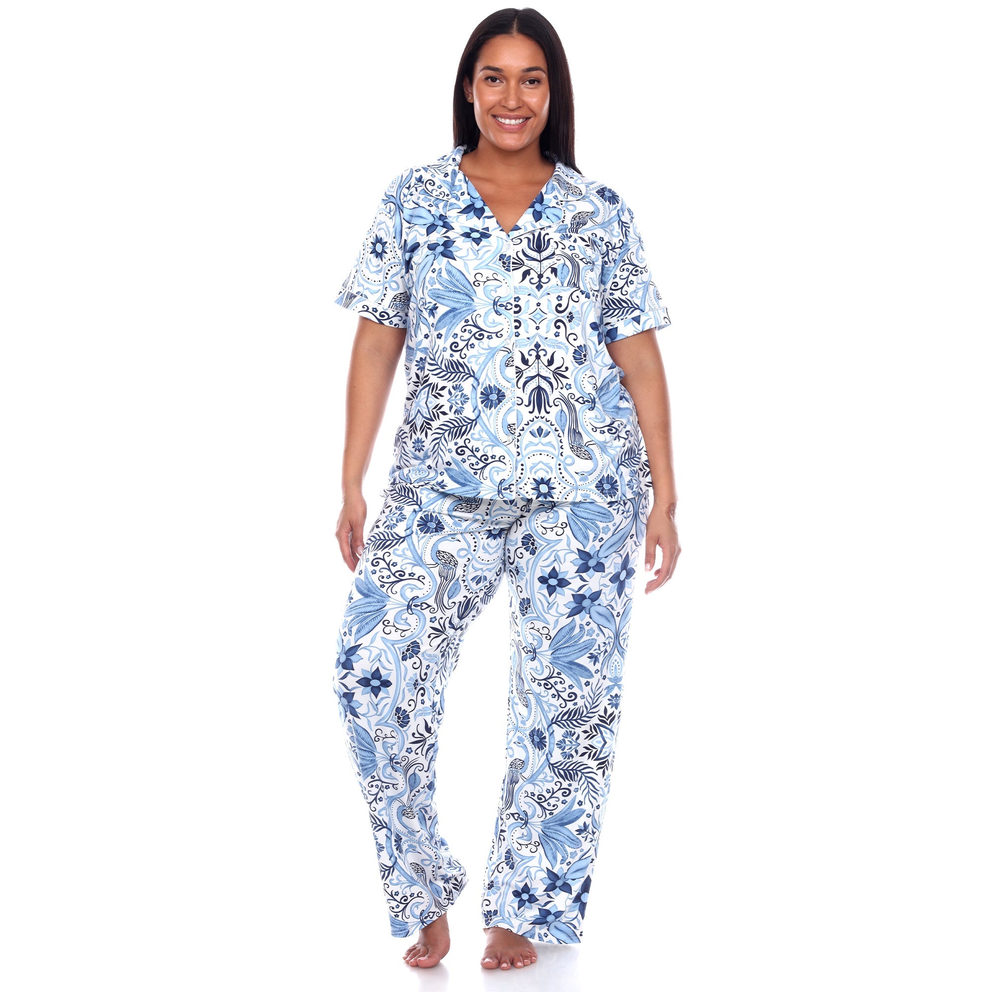 Short Sleeve & Pants Tropical Pajama Set - Plus - DressbarnLounge Sets