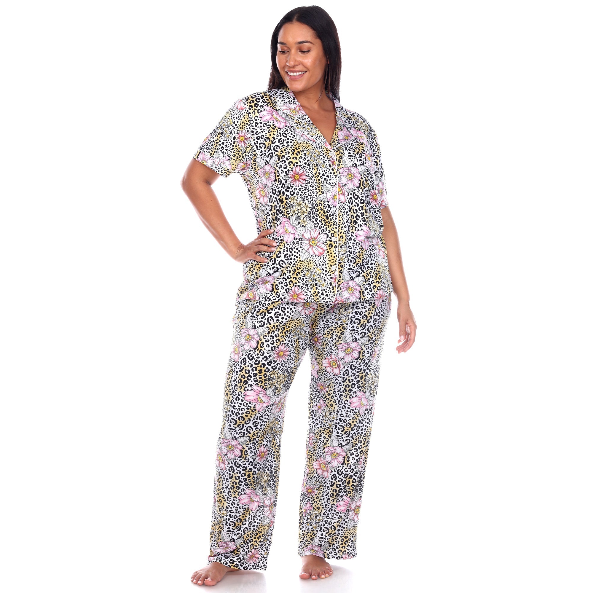 Short Sleeve & Pants Tropical Pajama Set - Plus - DressbarnLounge Sets