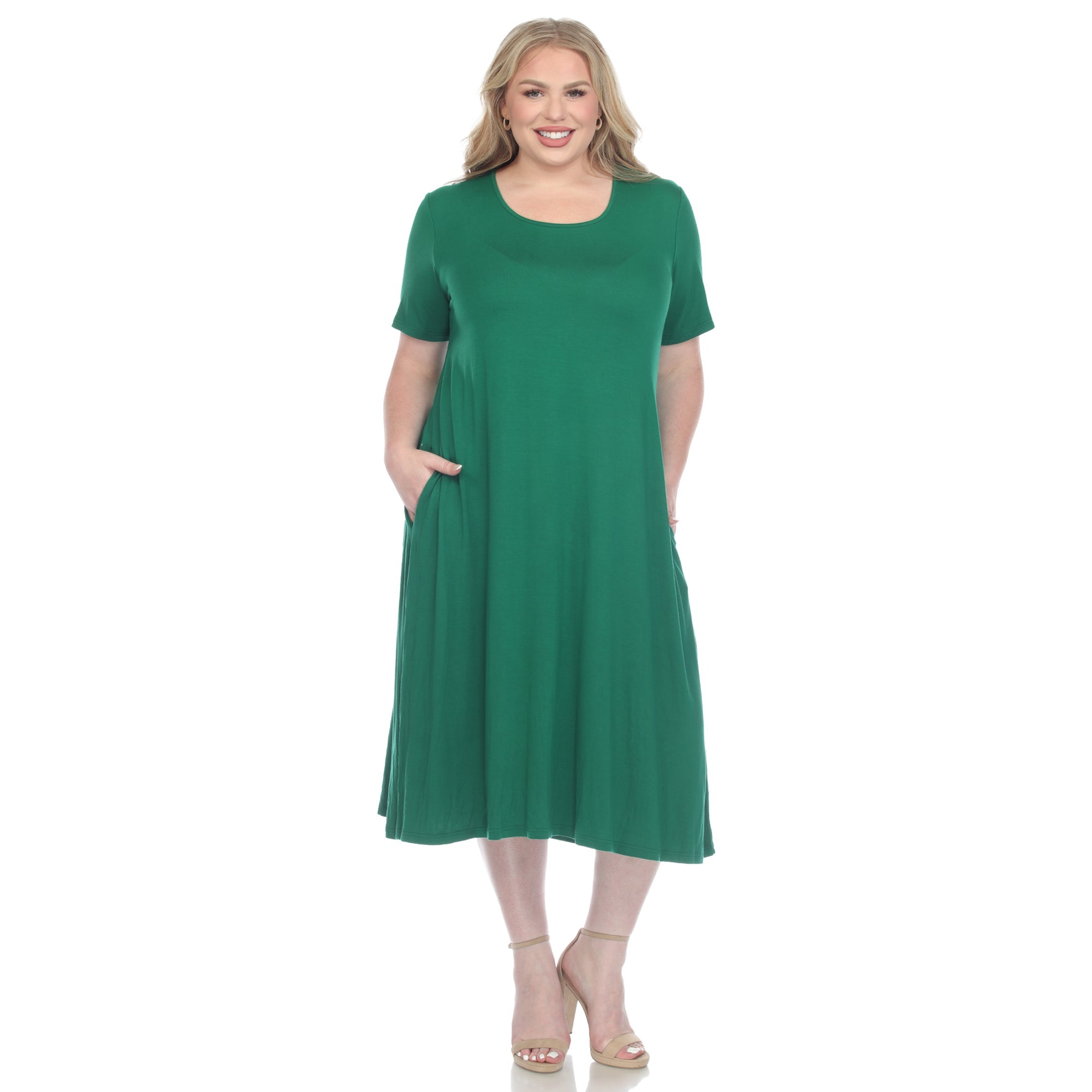 Short Sleeve Pocket Swing Midi Dress - Plus - DressbarnDresses