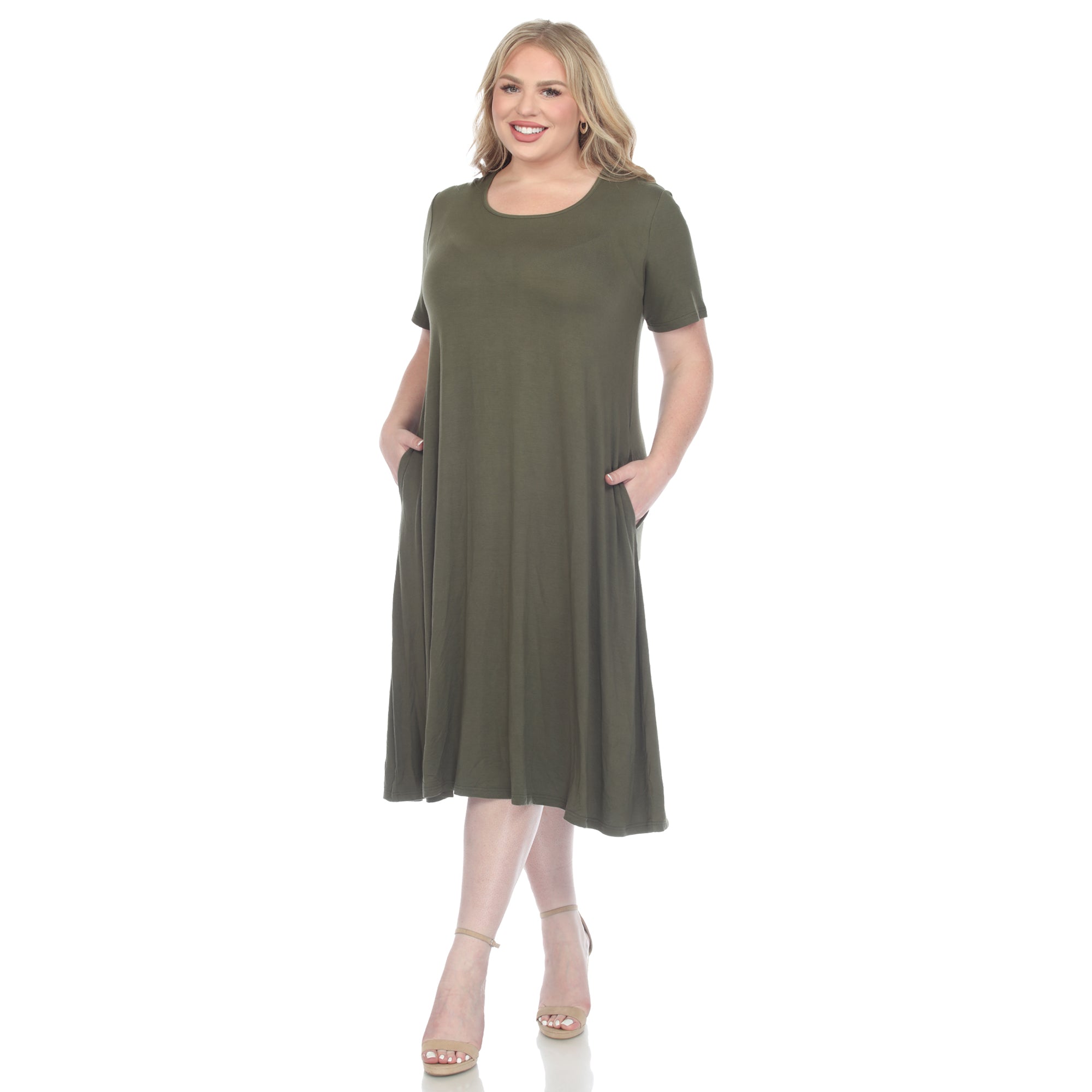 Short Sleeve Pocket Swing Midi Dress - Plus - DressbarnDresses