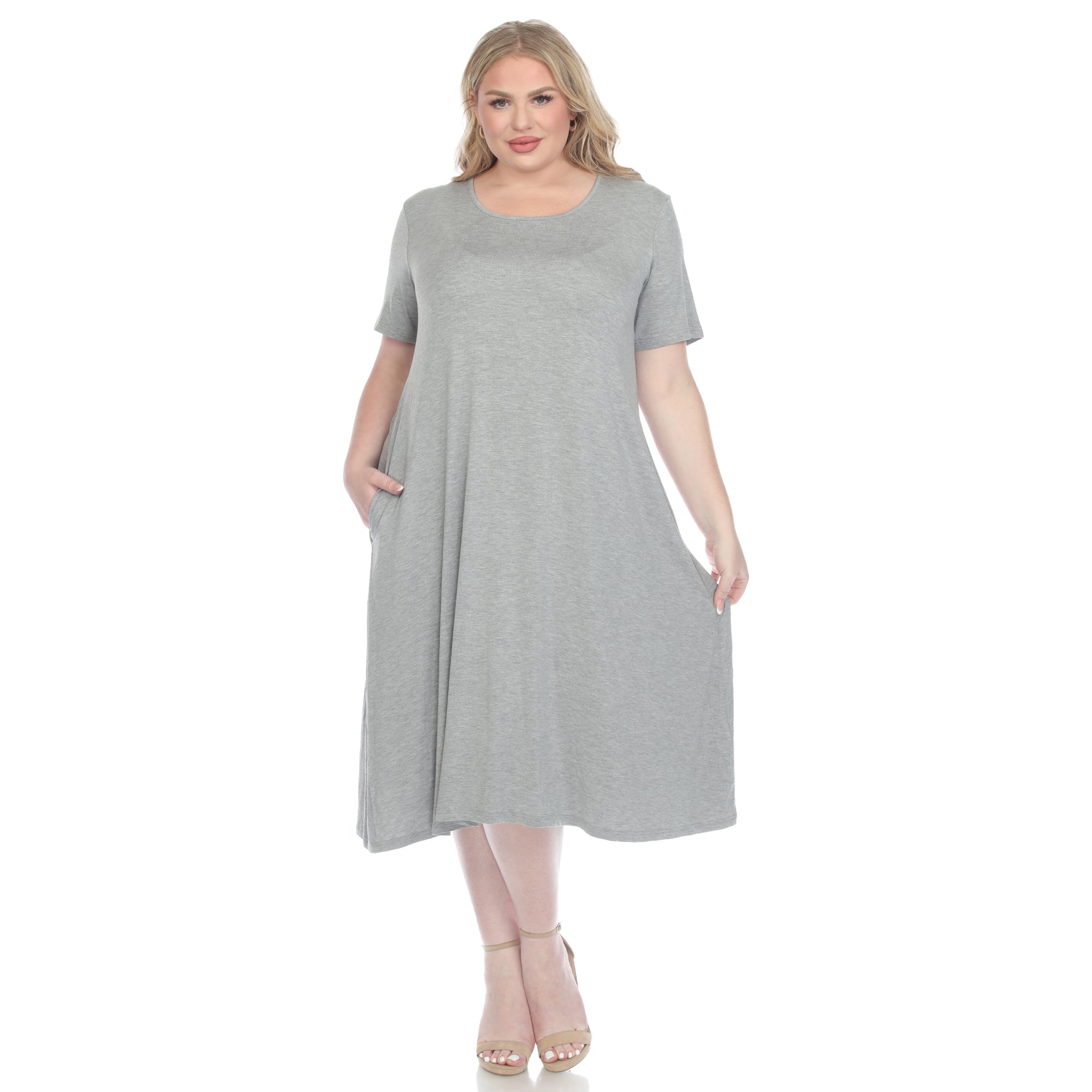 Short Sleeve Pocket Swing Midi Dress - Plus Dressbarn Short Sleeve Pocket Swing Midi Dress - Plus Dressbarn
