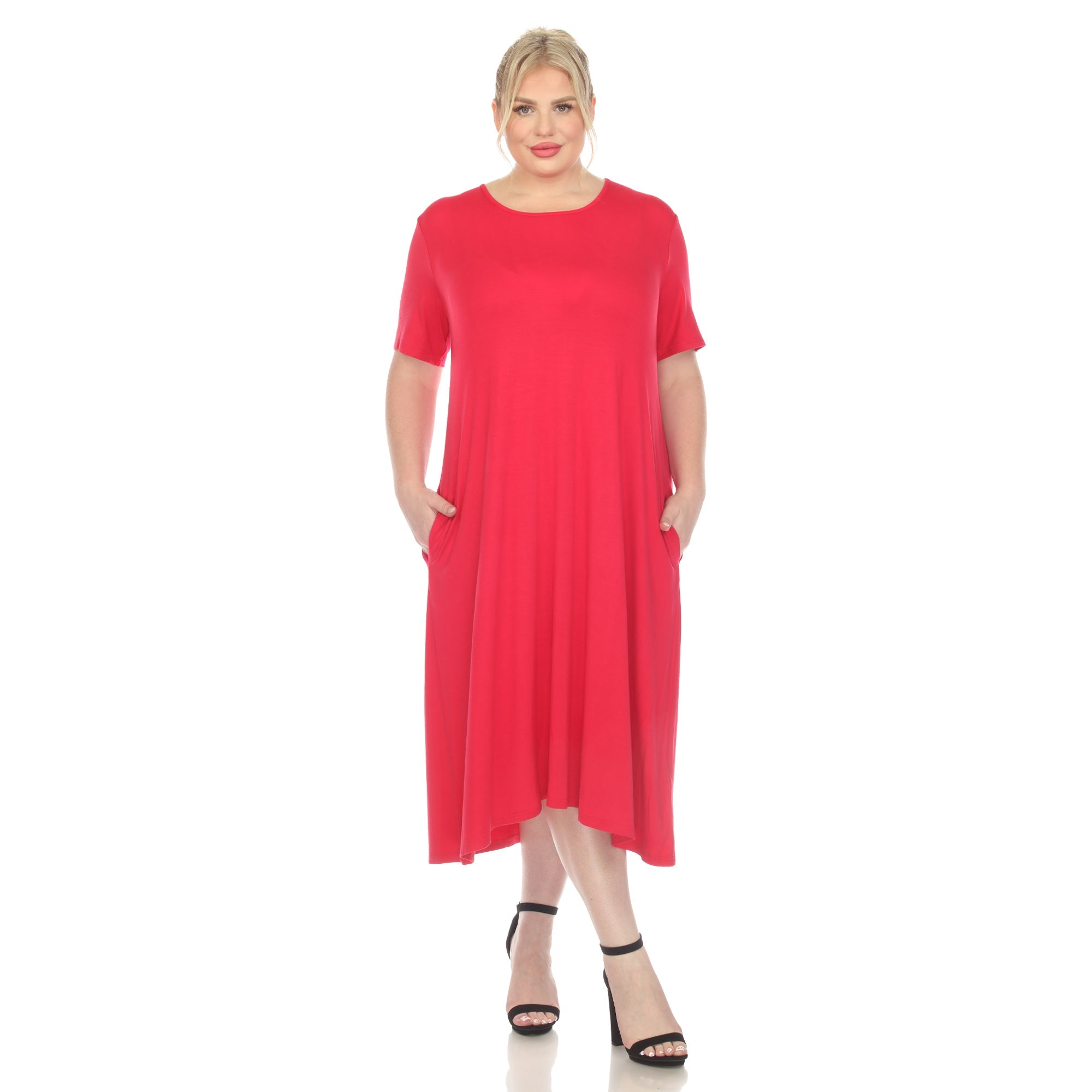 Short Sleeve Pocket Swing Midi Dress - Plus - DressbarnDresses