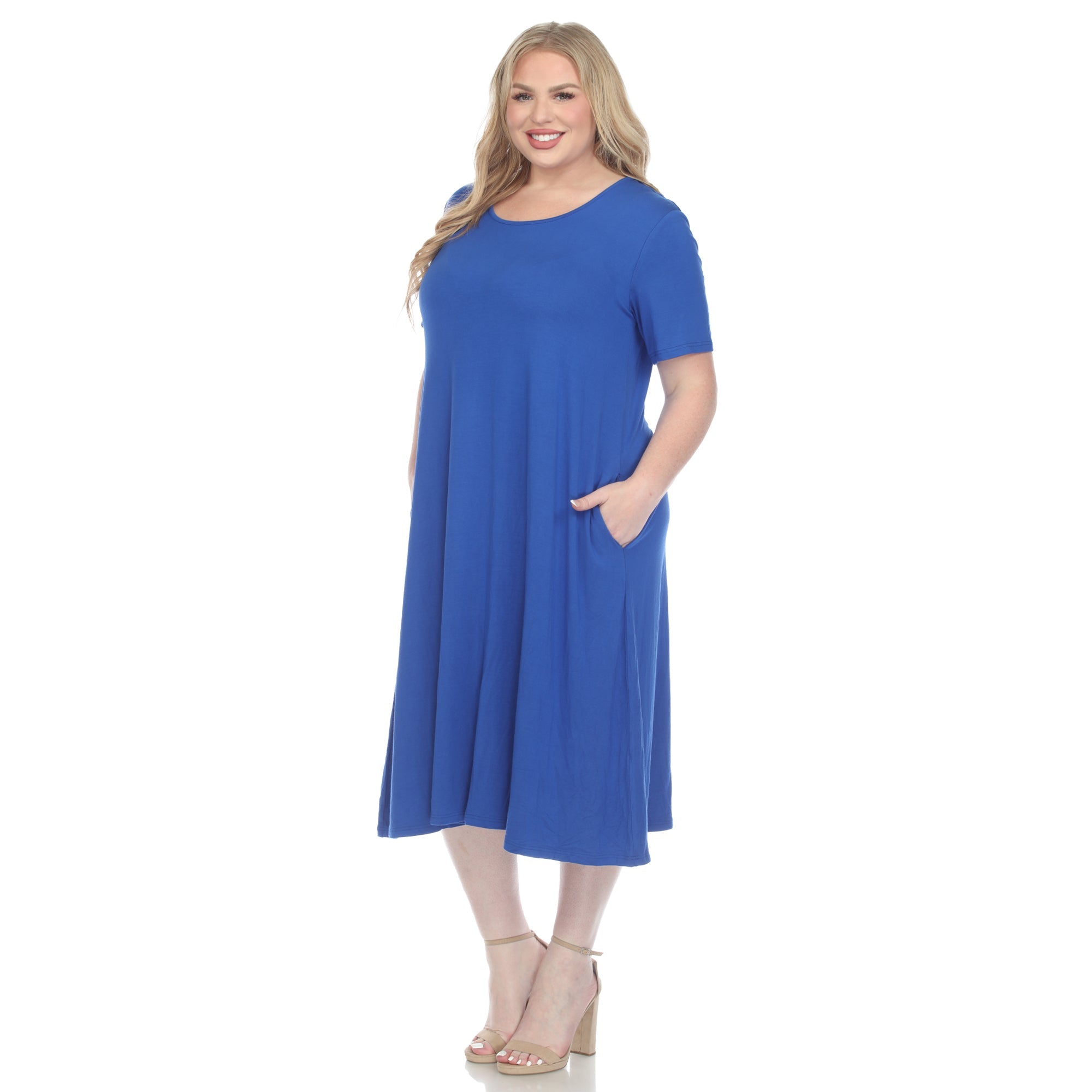 Short Sleeve Pocket Swing Midi Dress - Plus Dressbarn Short Sleeve Pocket Swing Midi Dress - Plus Dressbarn