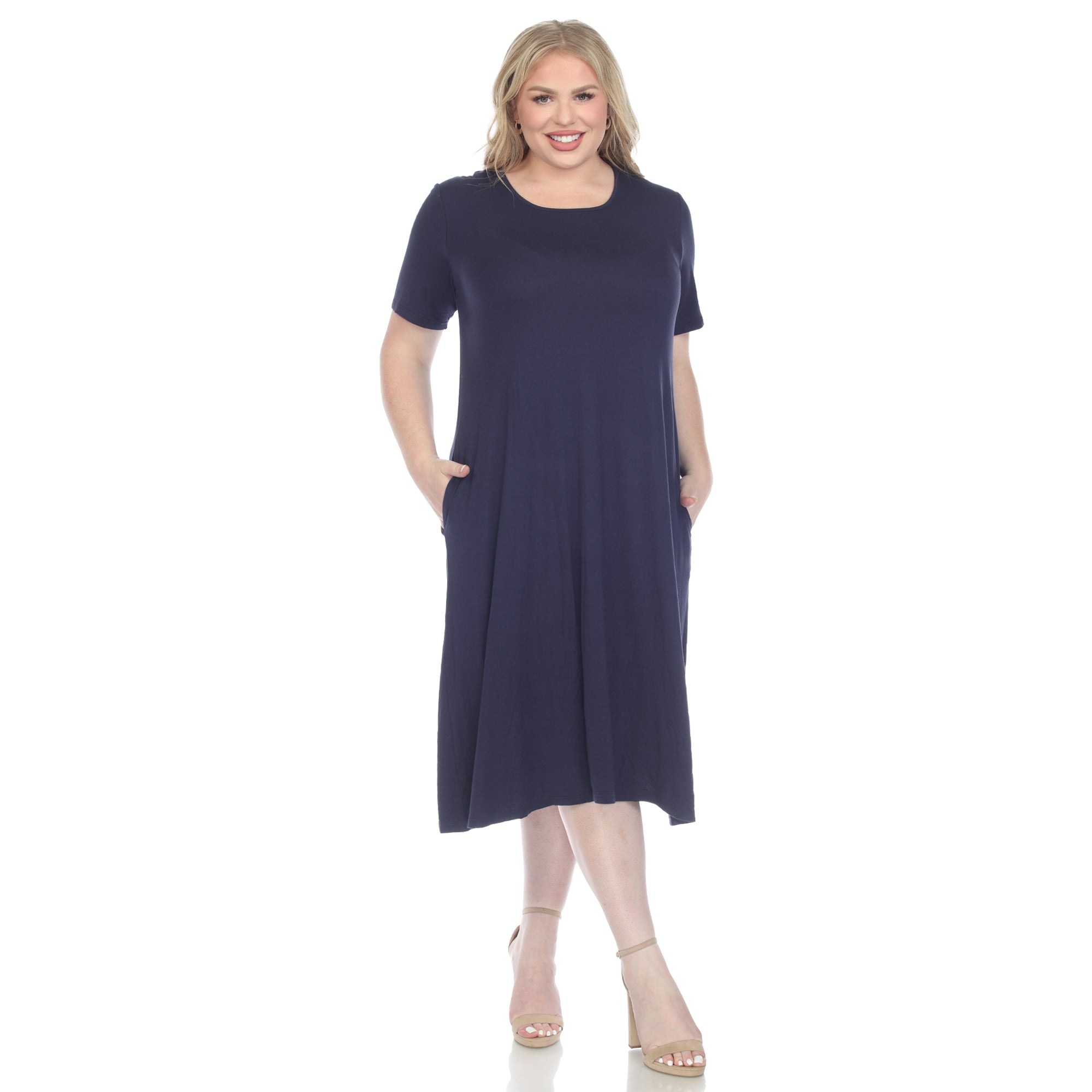 Short Sleeve Pocket Swing Midi Dress - Plus - DressbarnDresses