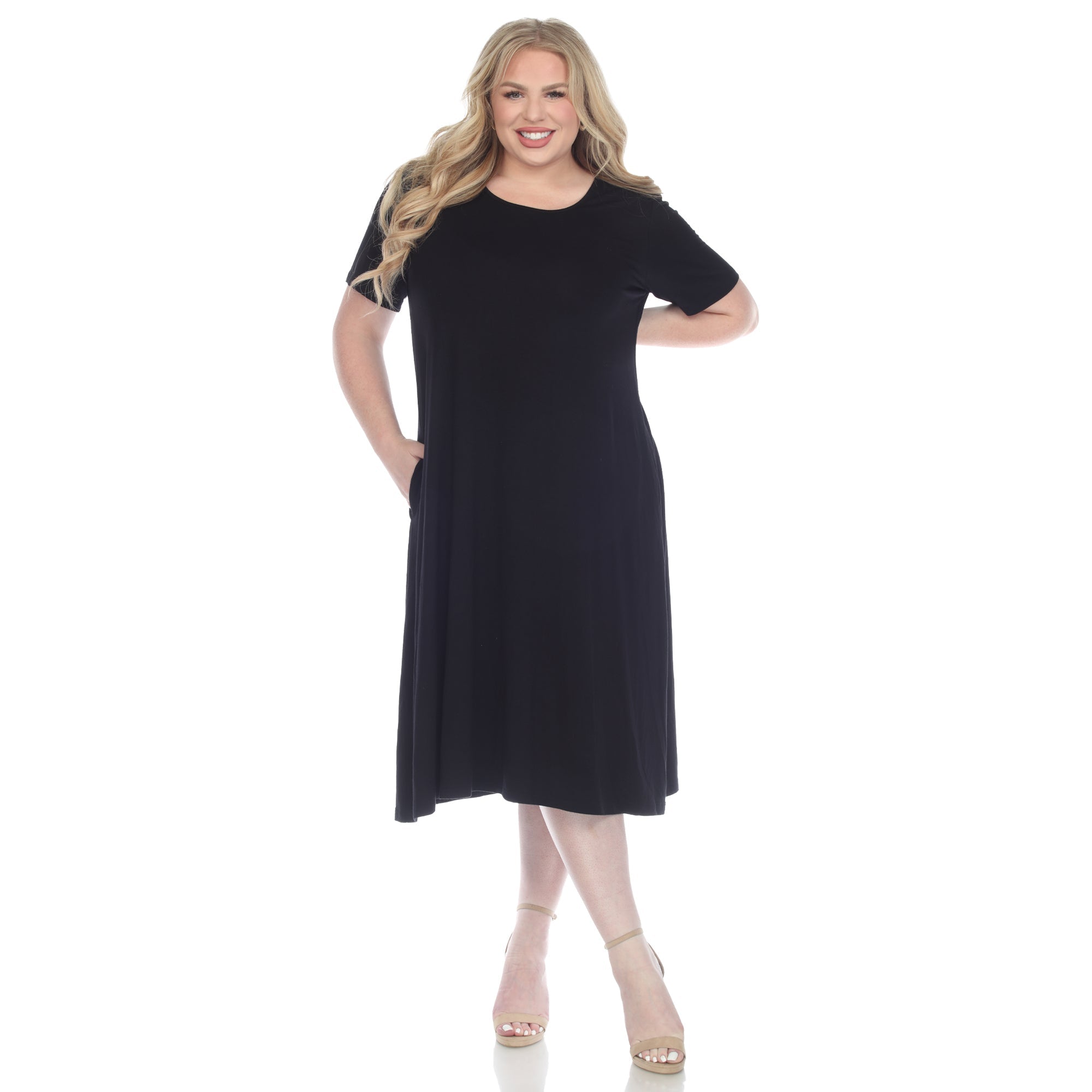 Short Sleeve Pocket Swing Midi Dress - Plus - DressbarnDresses