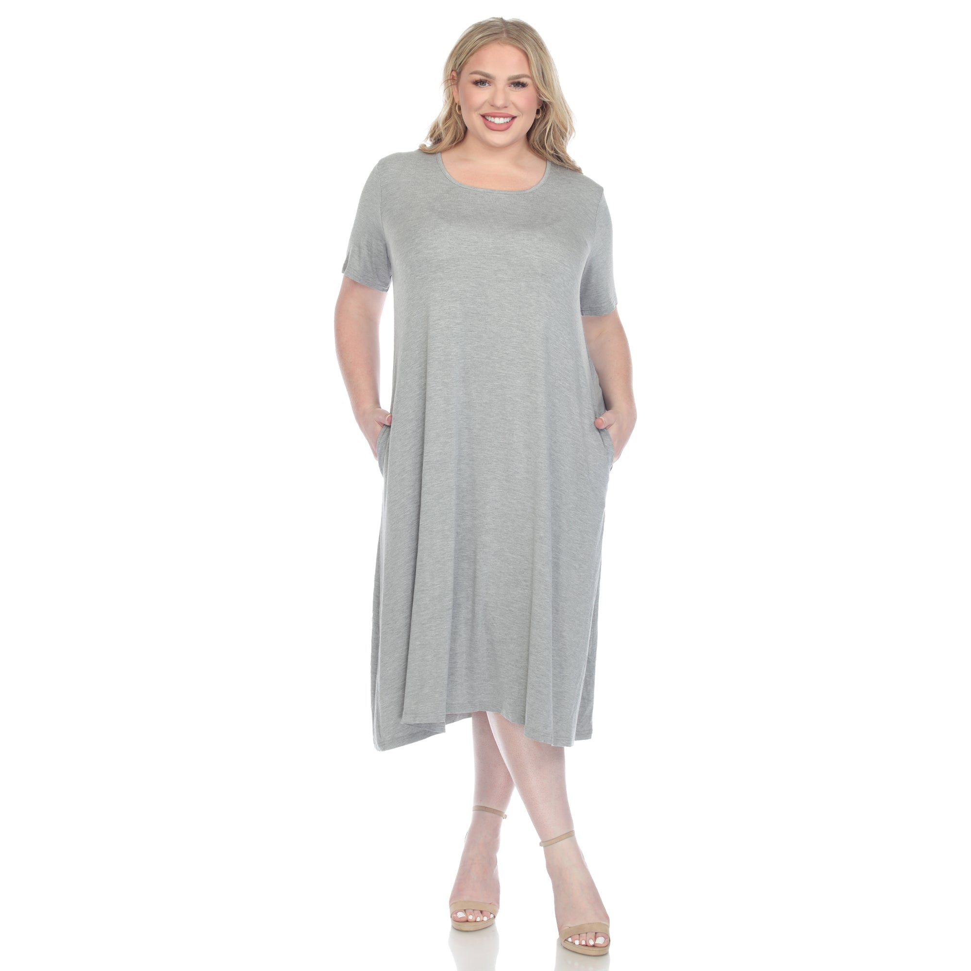 Short Sleeve Pocket Swing Midi Dress - Plus - DressbarnDresses