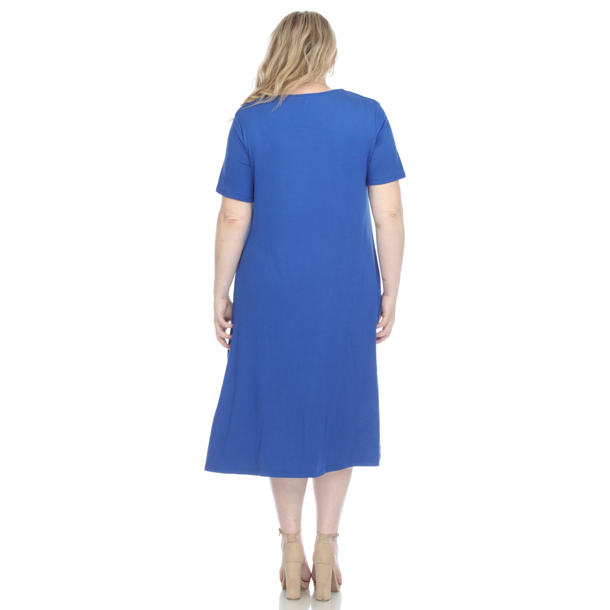 Short Sleeve Pocket Swing Midi Dress - Plus Dressbarn Short Sleeve Pocket Swing Midi Dress - Plus Dressbarn