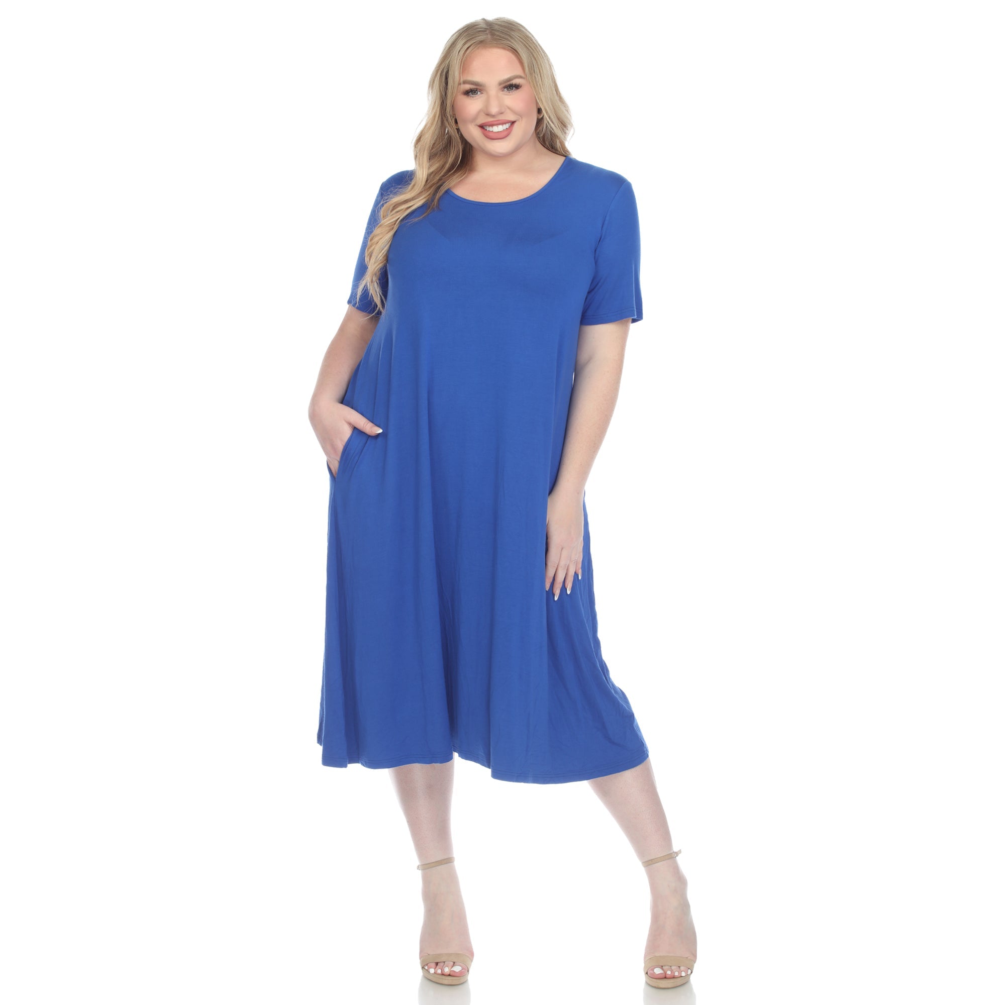 Short Sleeve Pocket Swing Midi Dress - Plus - DressbarnDresses