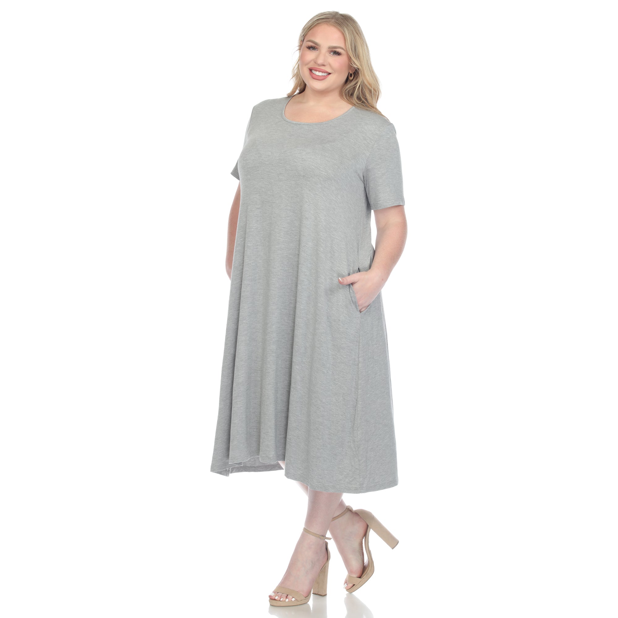 Short Sleeve Pocket Swing Midi Dress - Plus - DressbarnDresses