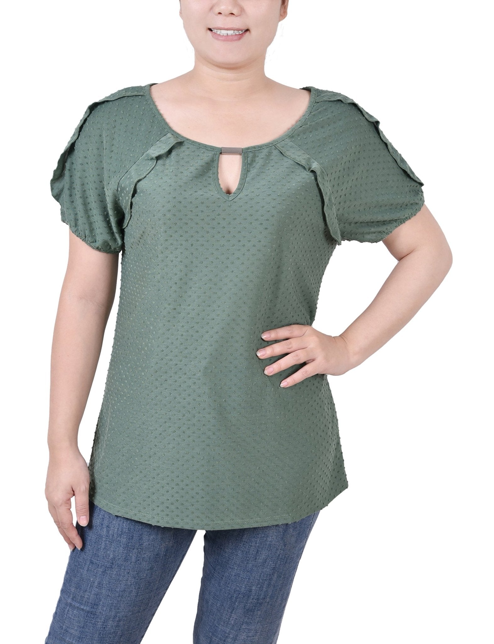 Short Sleeve Swiss Dot Top - Petite - DressbarnShirts & Blouses