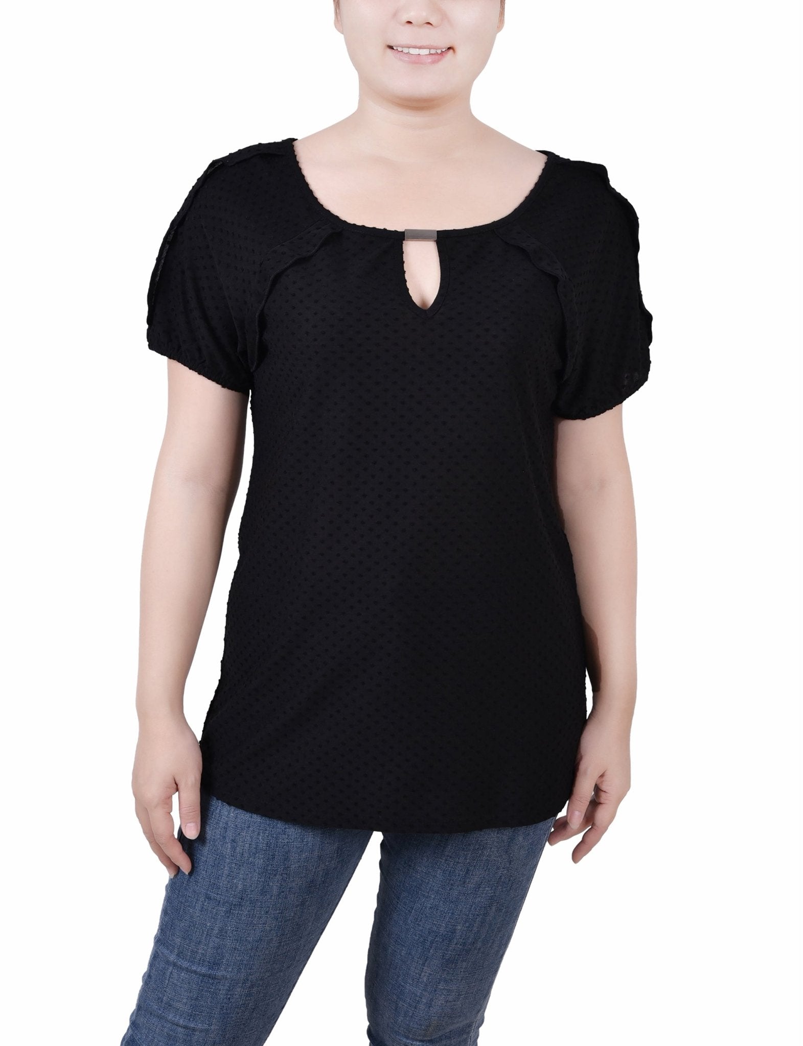 Short Sleeve Swiss Dot Top - Petite - DressbarnShirts & Blouses