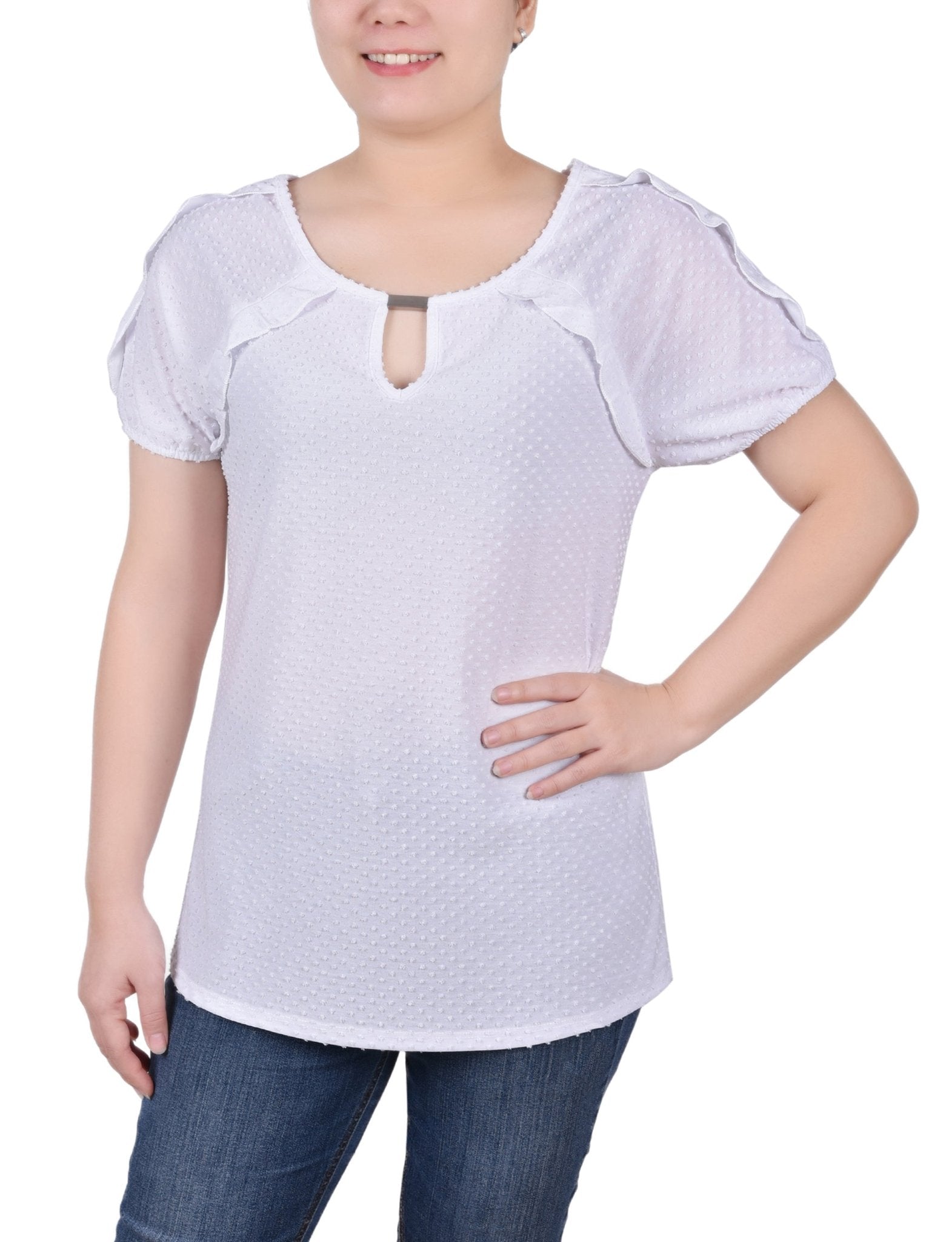 Short Sleeve Swiss Dot Top - Petite - DressbarnShirts & Blouses