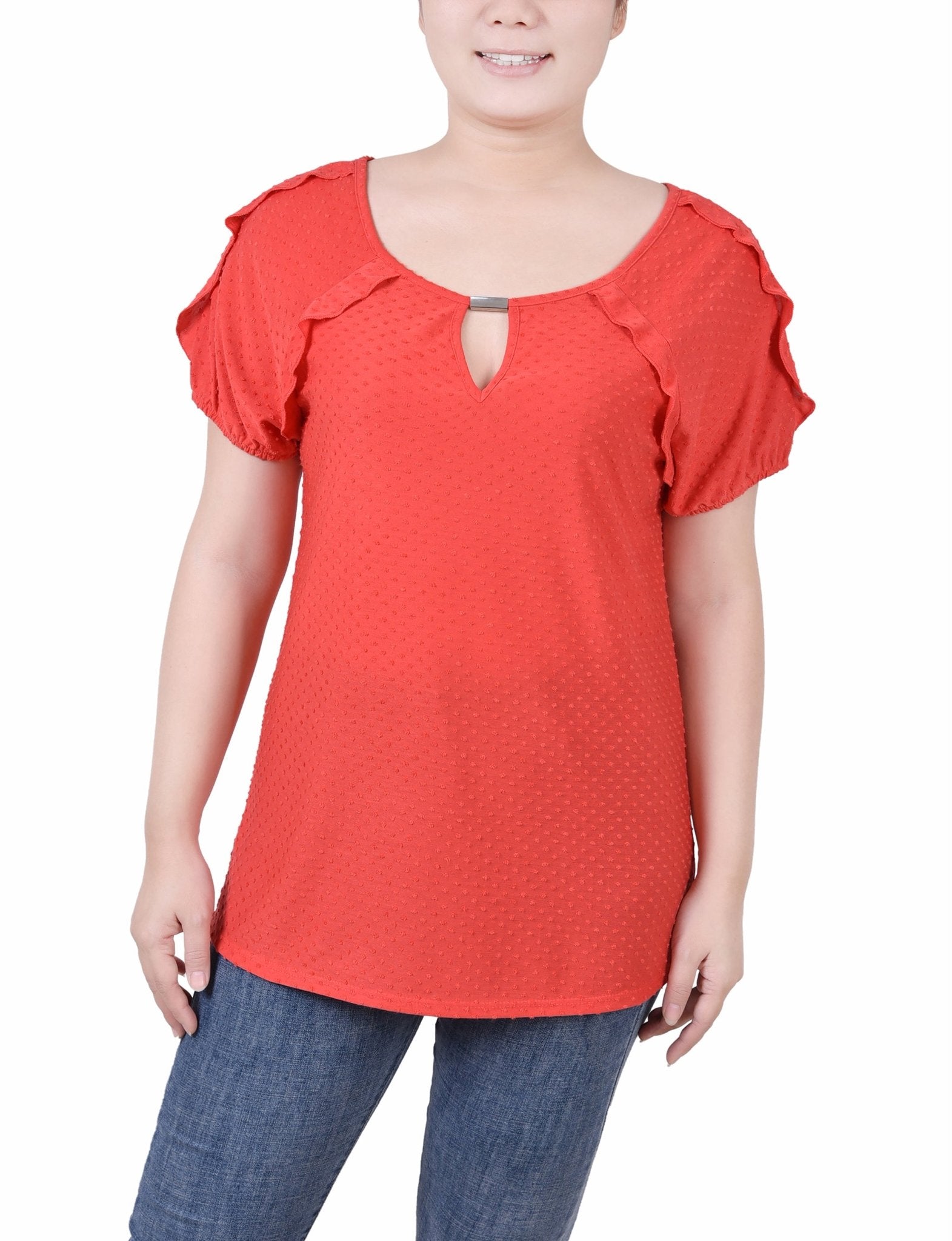 Short Sleeve Swiss Dot Top - Petite - DressbarnShirts & Blouses