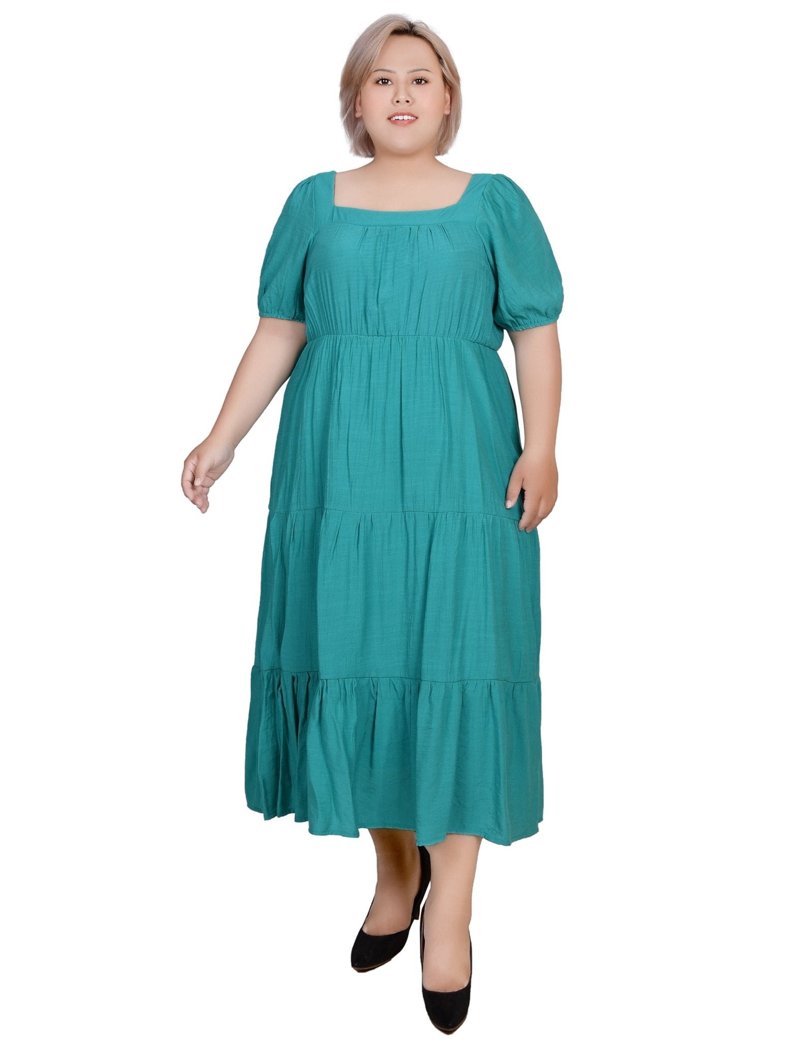 Womens Plus Size Dresses Short Sleeve Tiered Solid Summer Casual