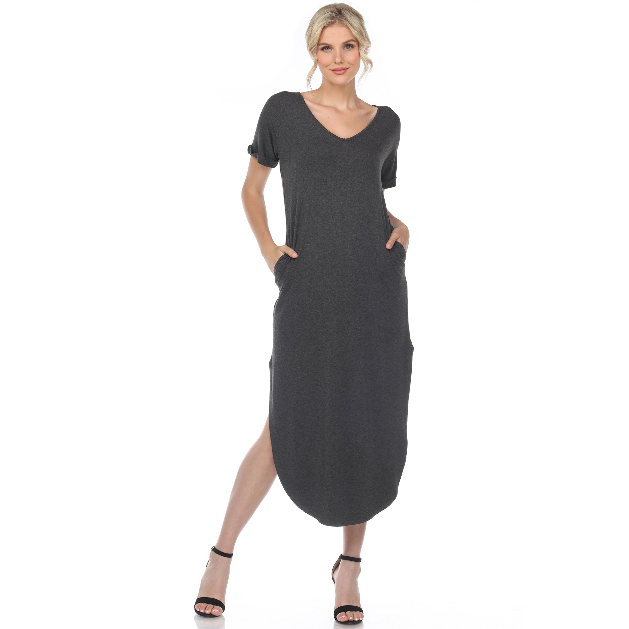 short maxi dress White Mark Women's Short Sleeve V-neck Maxi Dress - Red