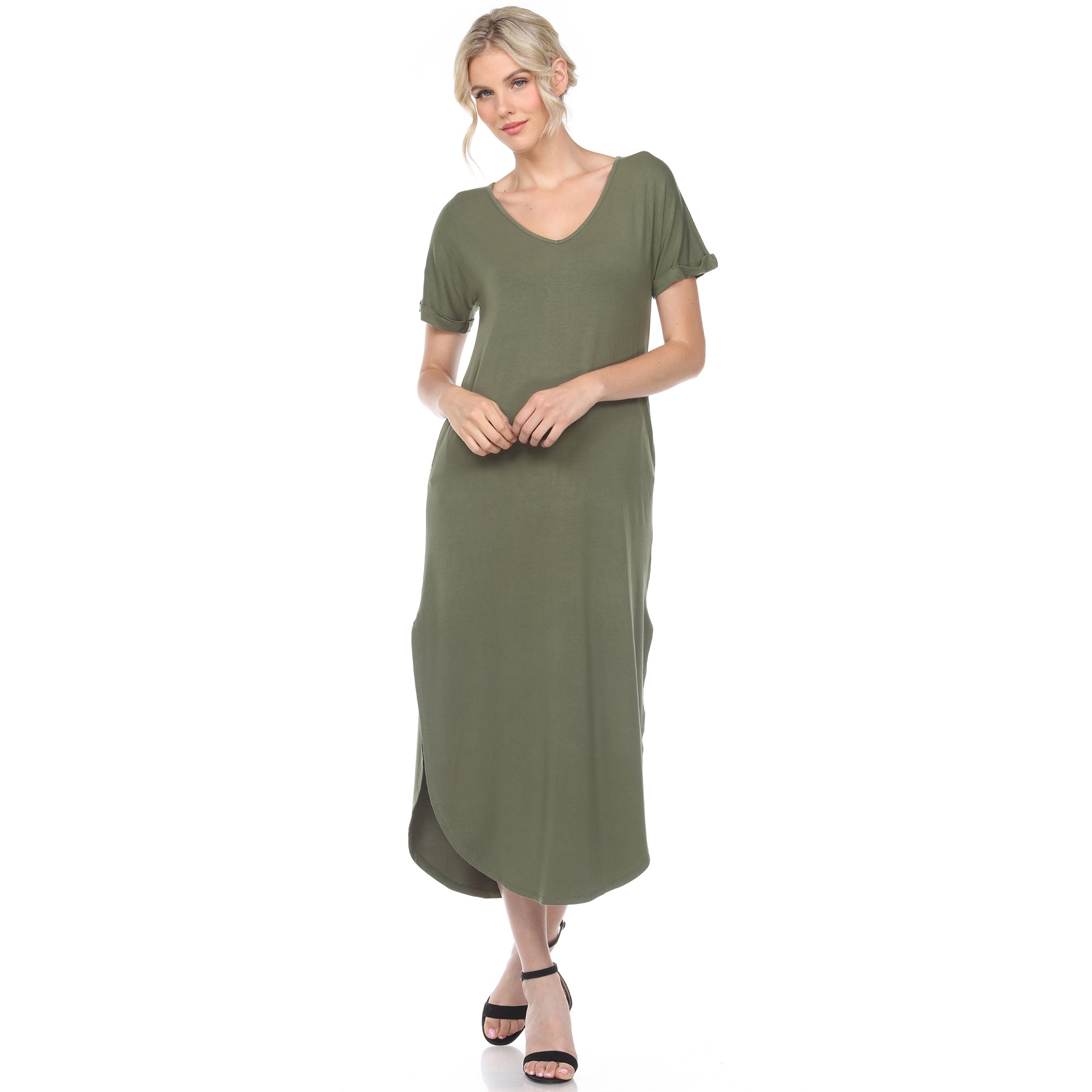 White Mark Women's Short Sleeve V-Neck Maxi Dress - Red - XL White Mark Women's Short Sleeve V-Neck Maxi Dress - Red - XL