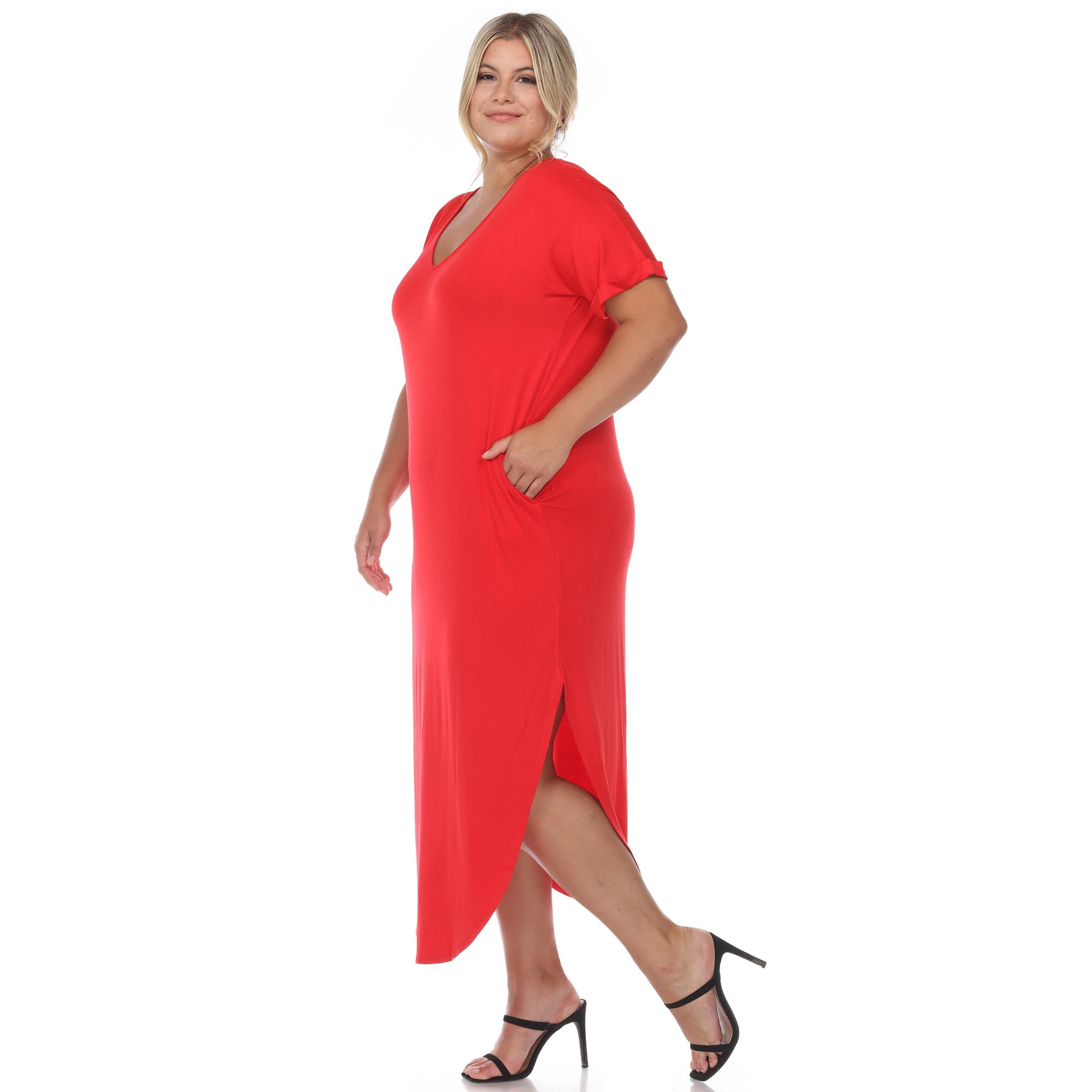 White Mark Plus Size Short Sleeve V-neck Maxi Dress - Blue - 3X White Mark Plus Size Short Sleeve V-neck Maxi Dress - Blue - 3X