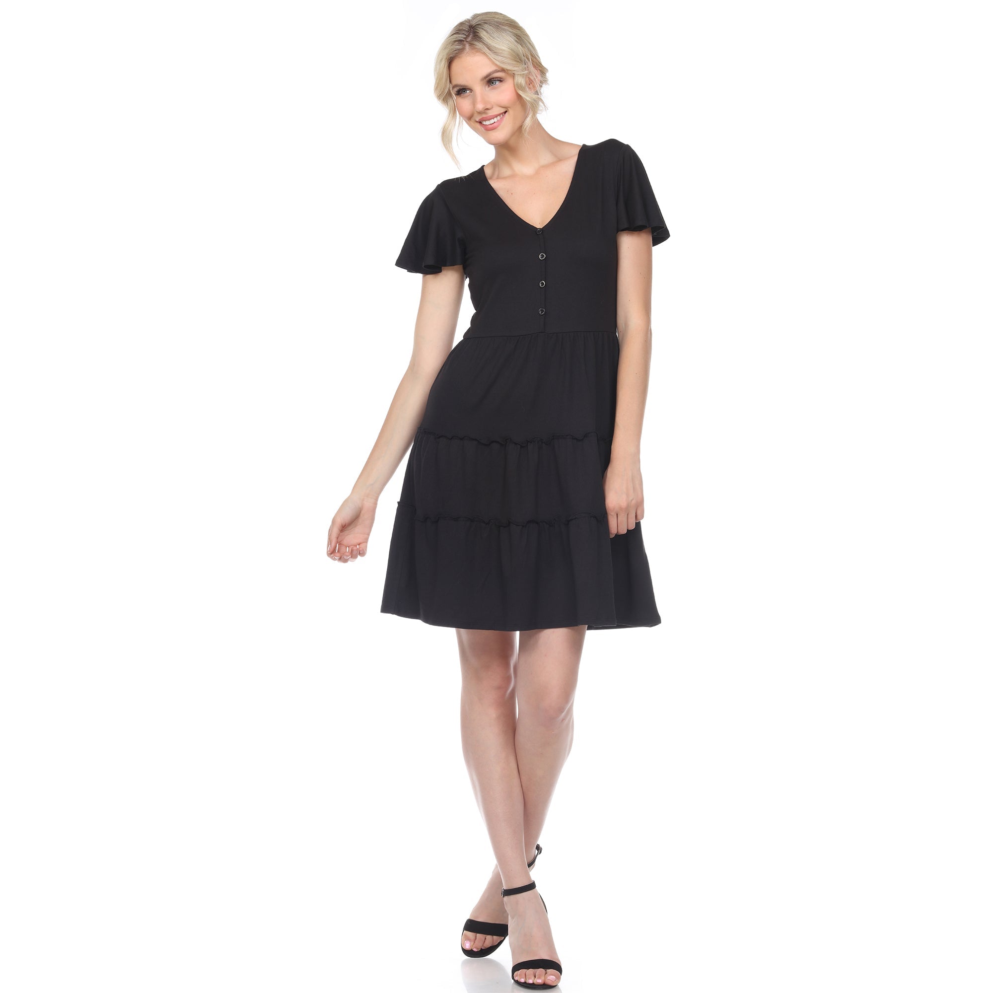 Short Sleeve V-neck Tiered Dress - DressbarnDresses
