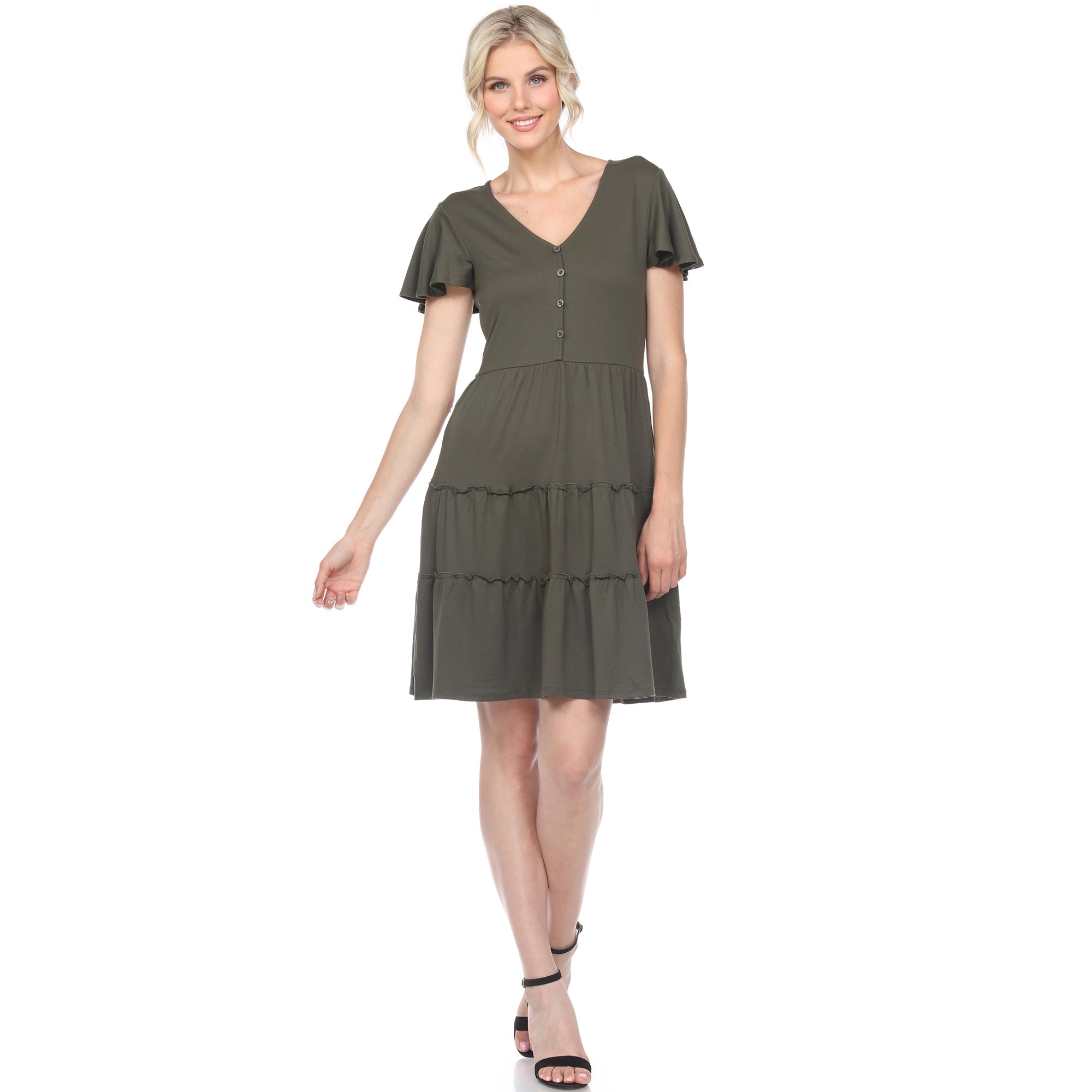 Short Sleeve V-neck Tiered Dress - DressbarnDresses
