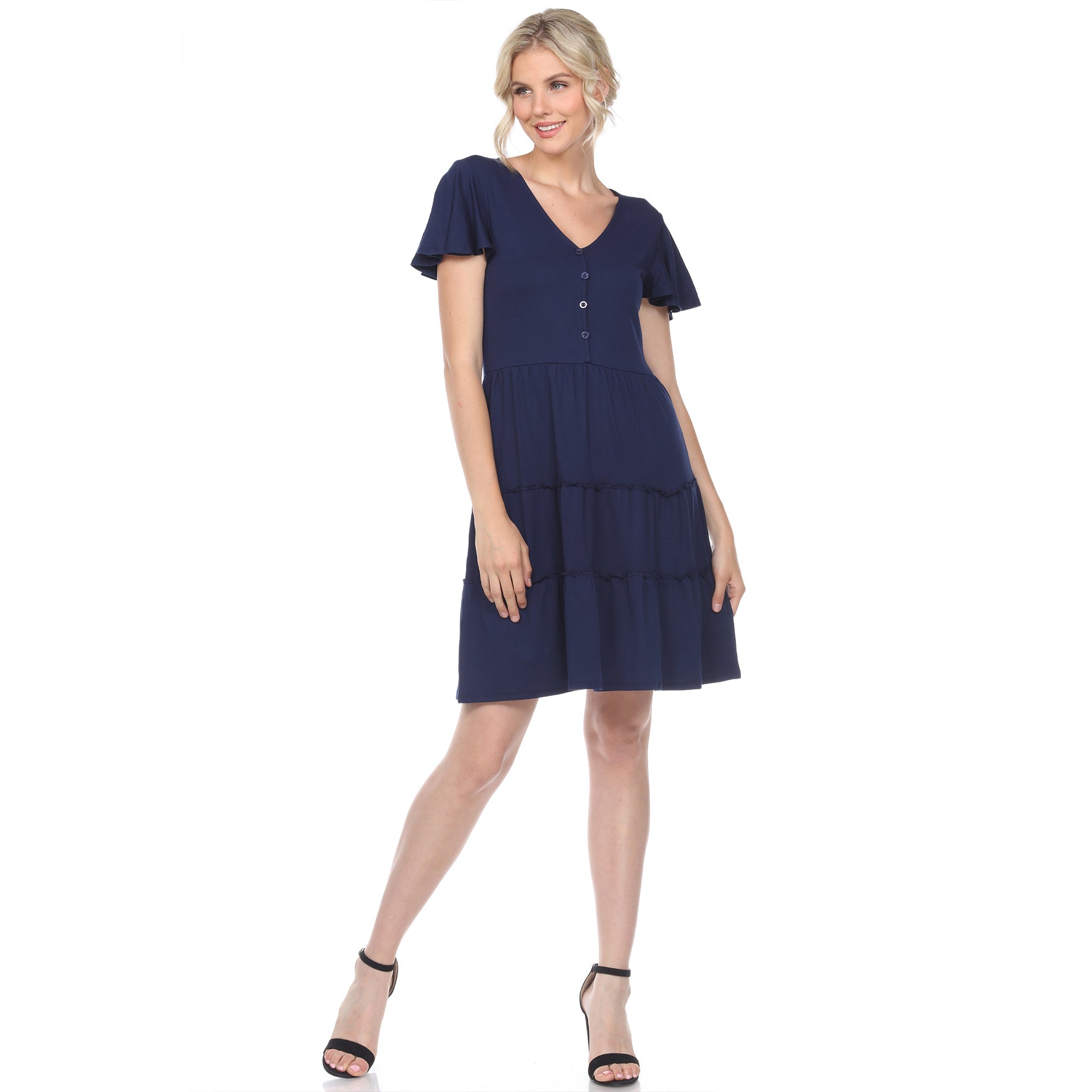 Short Sleeve V-neck Tiered Dress - DressbarnDresses
