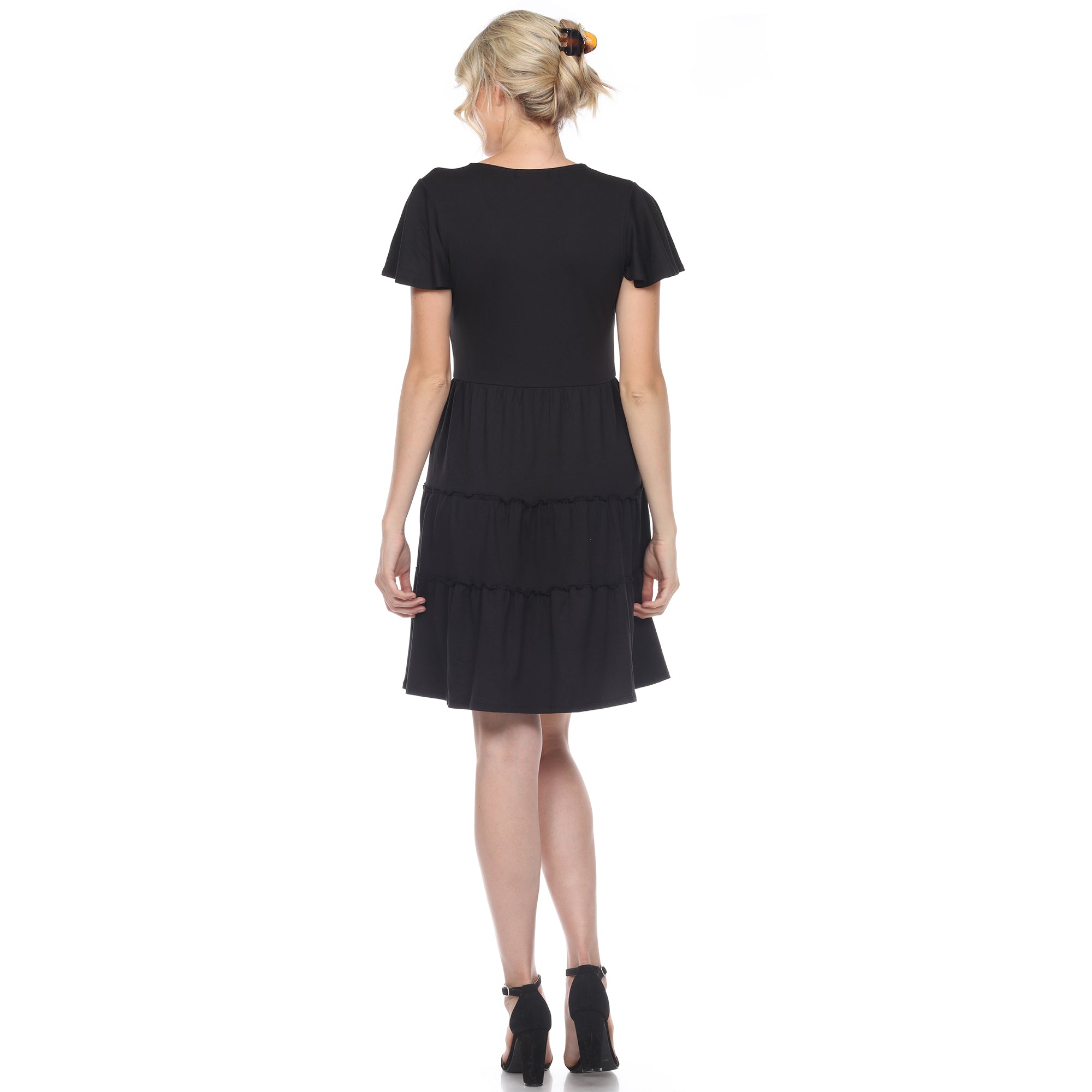 black short sleeve tiered dress Short Sleeved Tiered Midi Dress- Black Small
