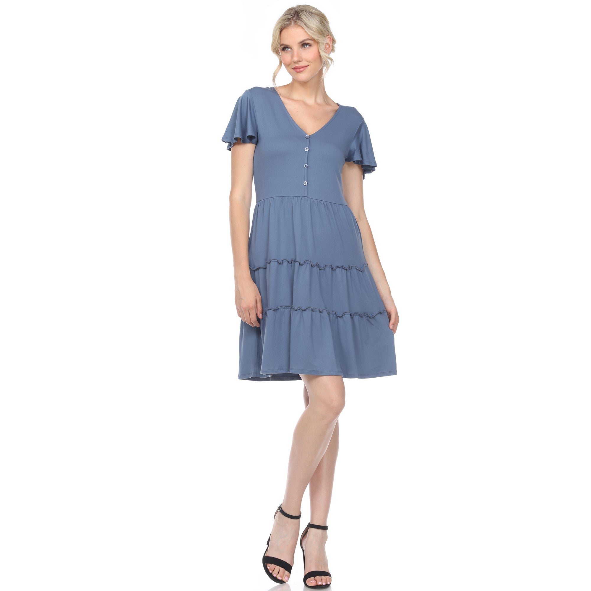 Short Sleeve V-neck Tiered Dress - DressbarnDresses