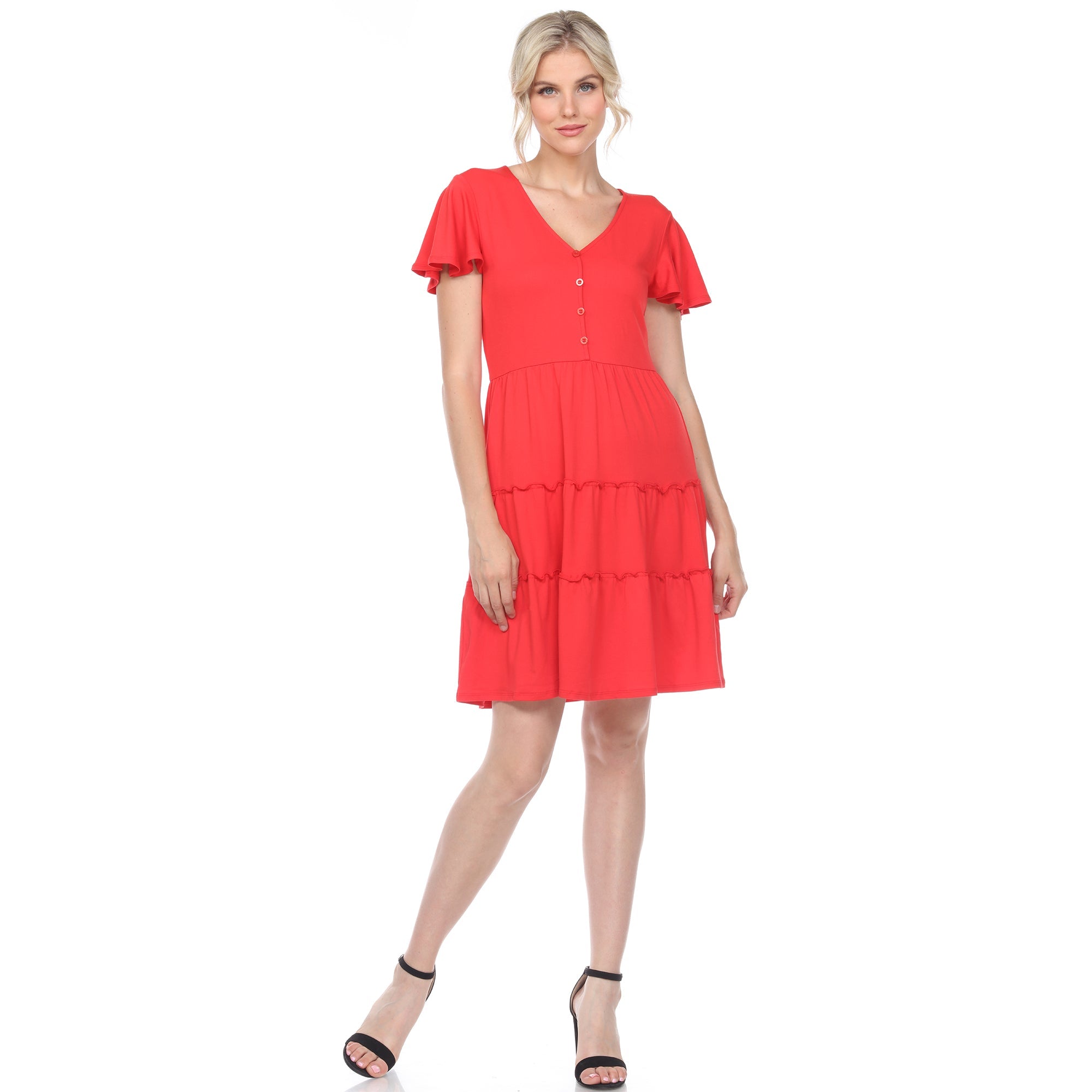 Short Sleeve V-neck Tiered Dress - DressbarnDresses