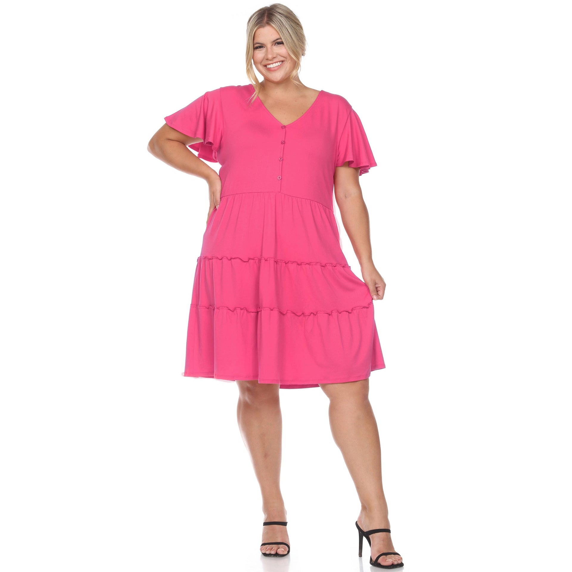 Short Sleeve V-neck Tiered Dress - Plus Dressbarn Short Sleeve V-neck Tiered Dress - Plus Dressbarn