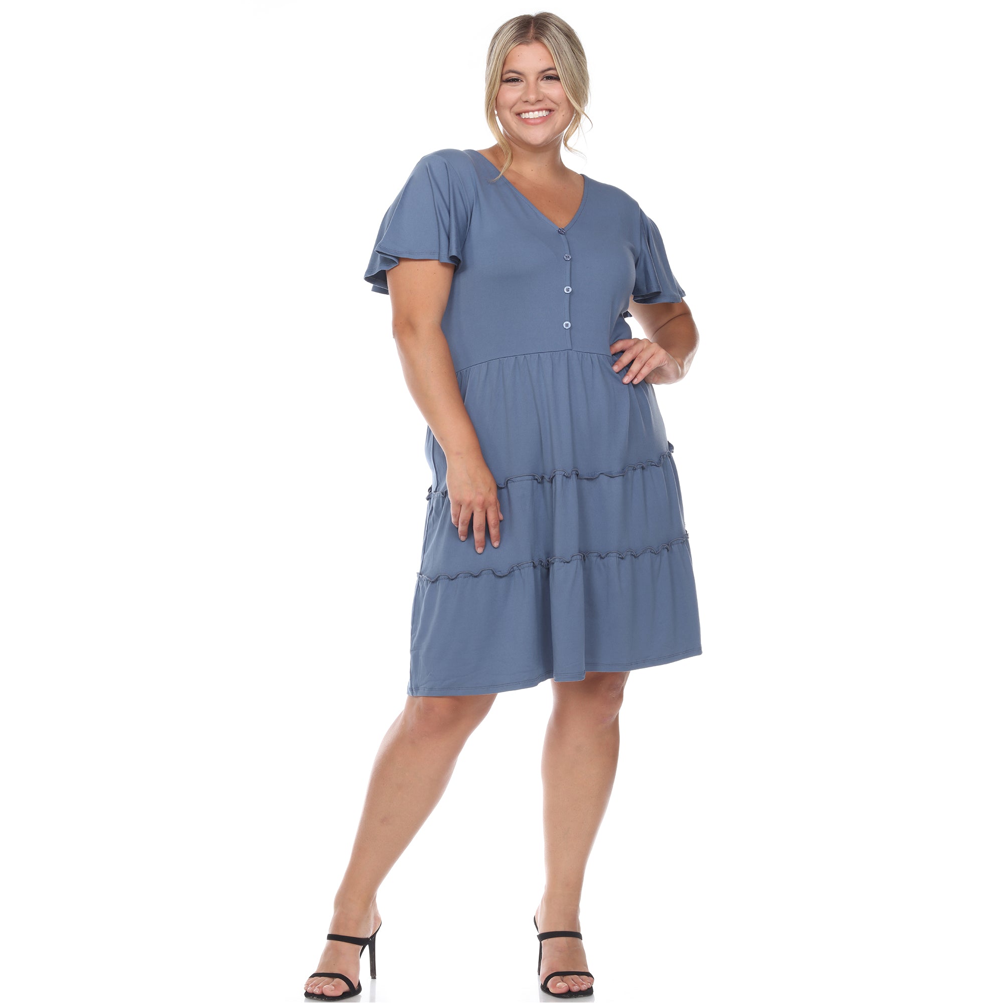 Short Sleeve V-neck Tiered Midi Dress - Plus - DressbarnDresses