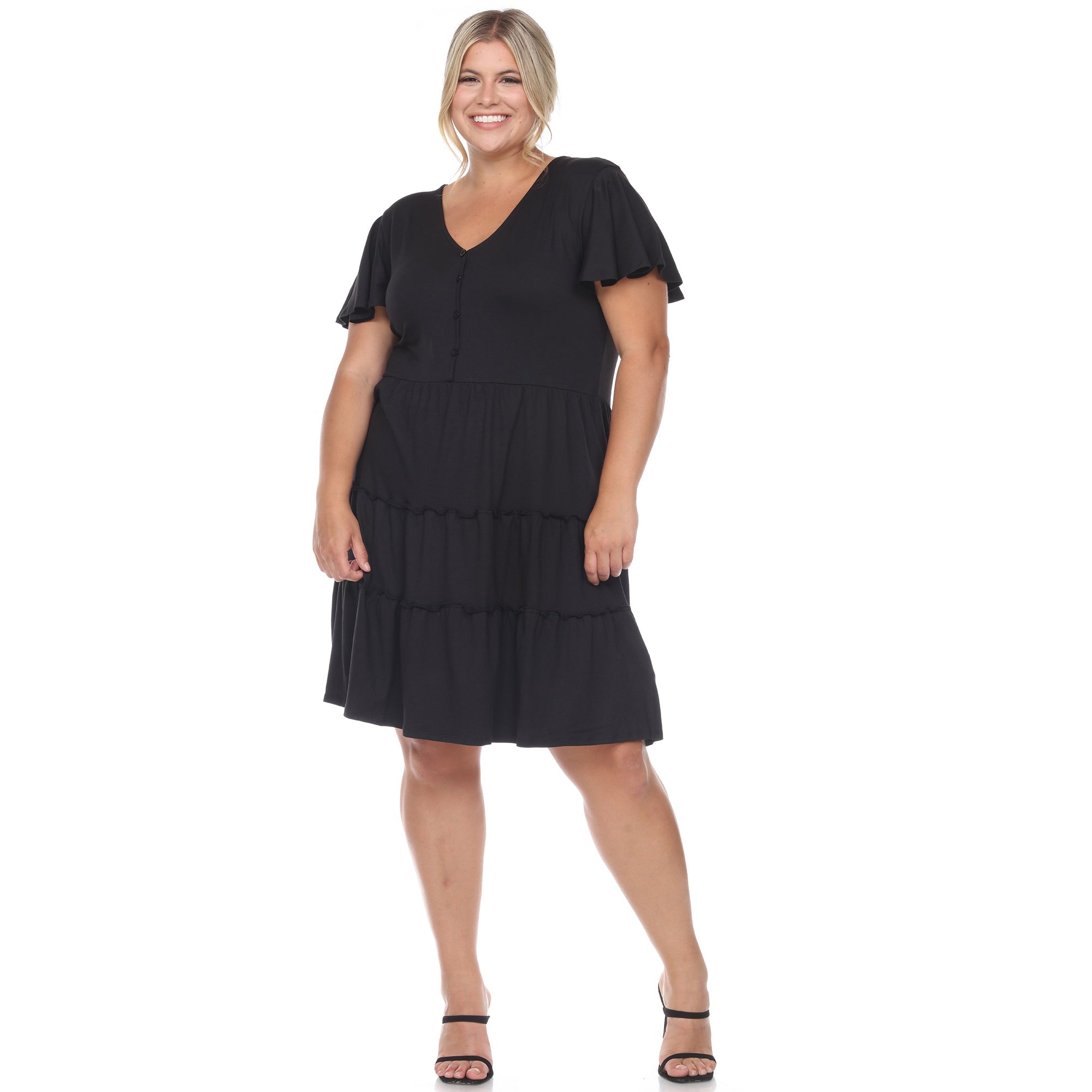 Short Sleeve V-neck Tiered Midi Dress - Plus - DressbarnDresses