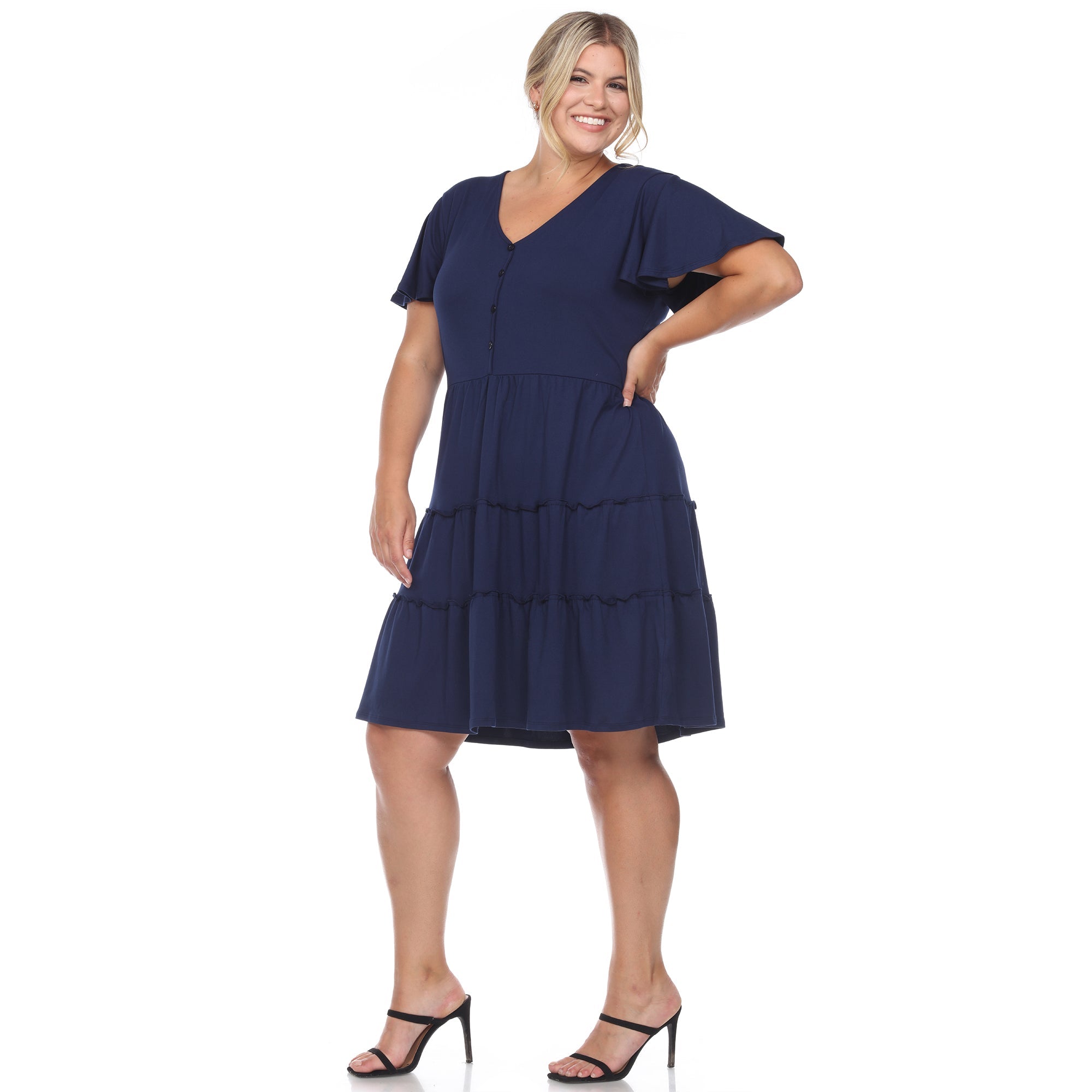 v neck tiered midi dress White Mark Plus Size Short Sleeve V-neck Tiered Midi Dress - Red v neck tiered midi dress White Mark Plus Size Short Sleeve V-neck Tiered Midi Dress - Red