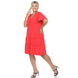 Short Sleeve V-neck Tiered Midi Dress - Plus - DressbarnDresses