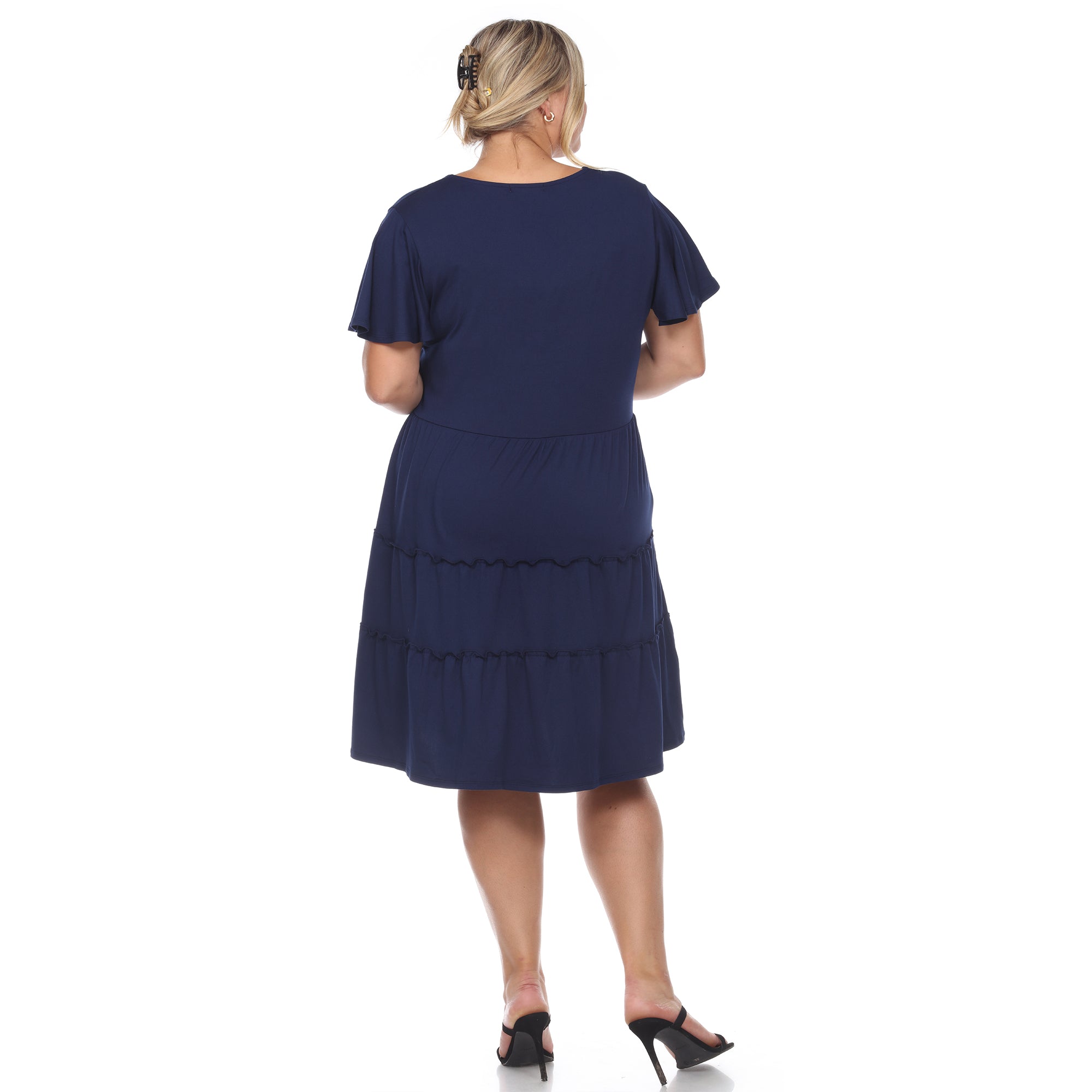 Short Sleeve V-neck Tiered Midi Dress - Plus - DressbarnDresses
