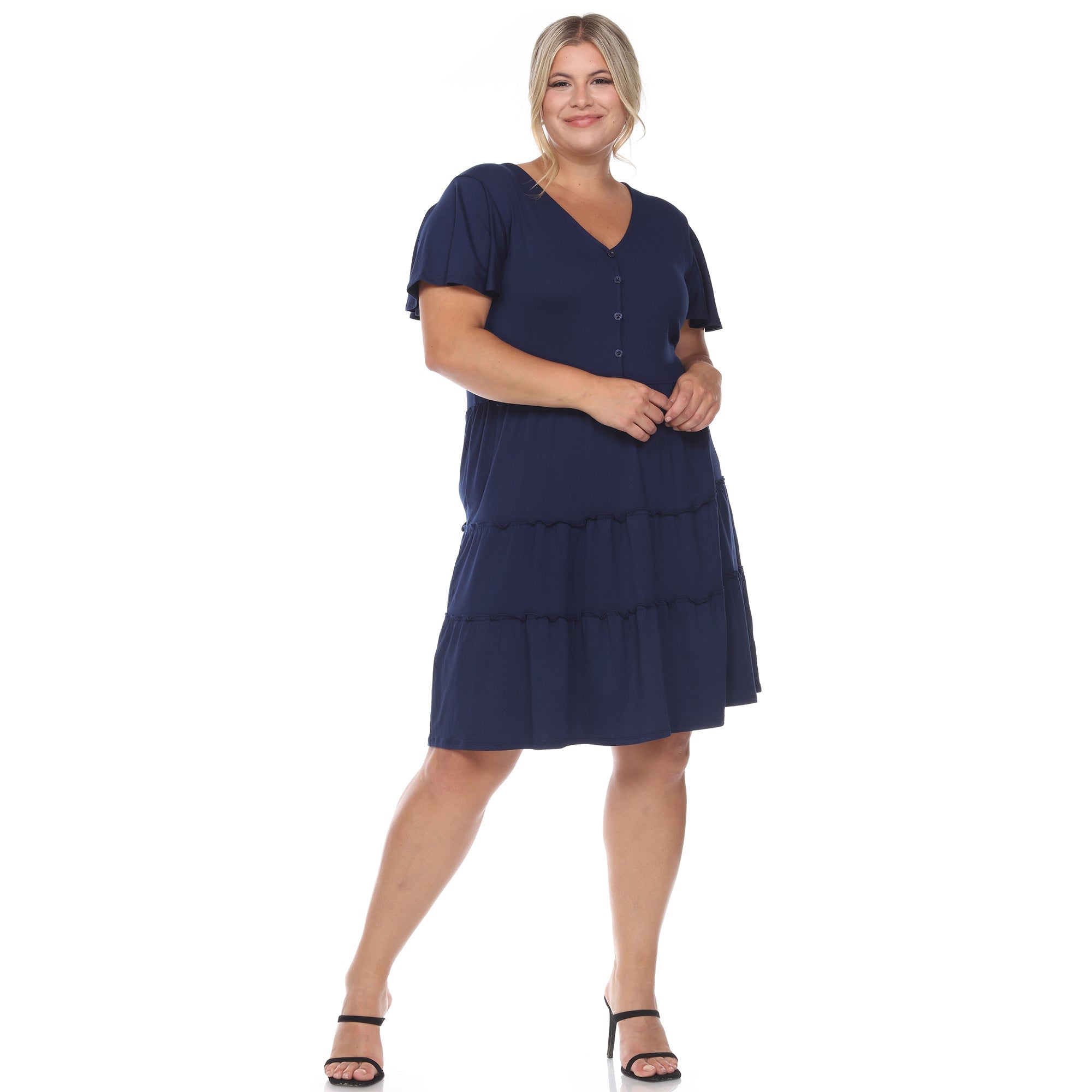 Short Sleeve V-neck Tiered Midi Dress - Plus - DressbarnDresses