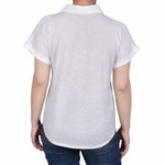 Short Sleeve Woven Front/Jersey Back Blouse - Petite - DressbarnShirts & Blouses