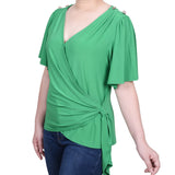 Short Sleeve Wrap Top - Petite - DressbarnShirts & Blouses