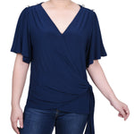 Short Sleeve Wrap Top - Petite - DressbarnShirts & Blouses