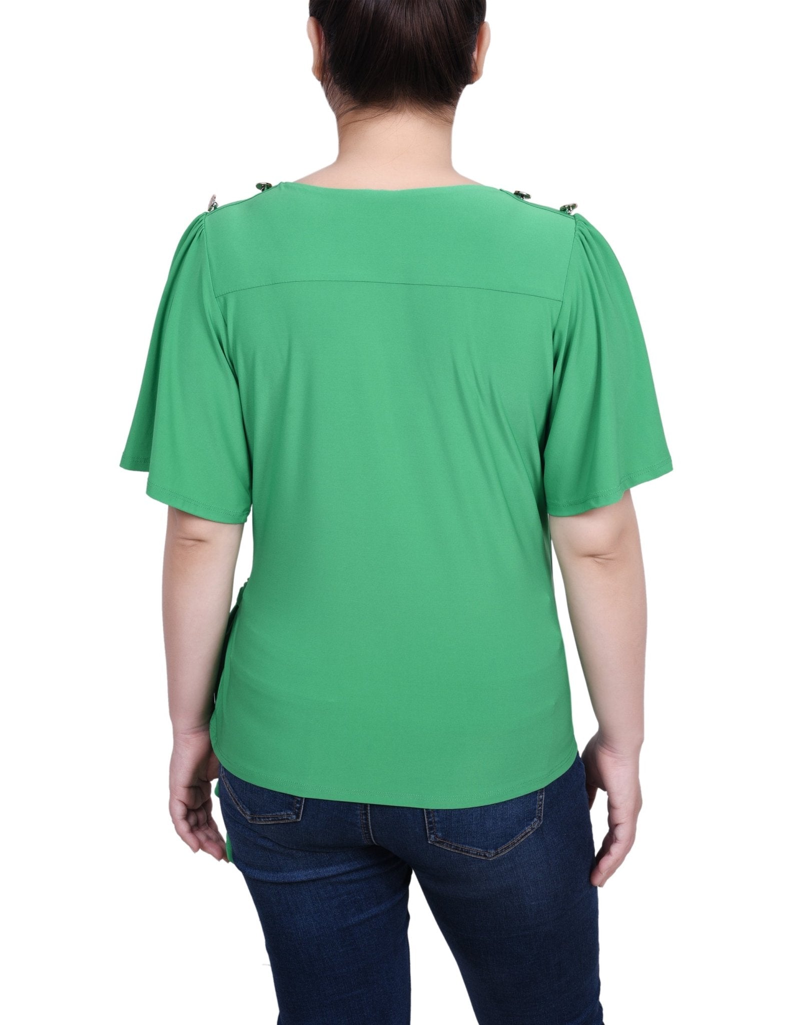 Short Sleeve Wrap Top - Petite - DressbarnShirts & Blouses