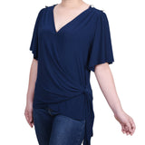 Short Sleeve Wrap Top - Petite - DressbarnShirts & Blouses