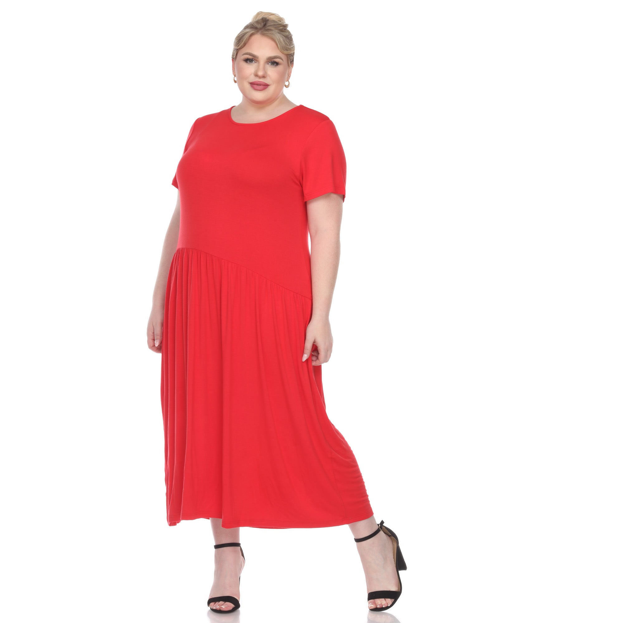 White Mark Plus Size Short Sleeves Maxi Dress - Red